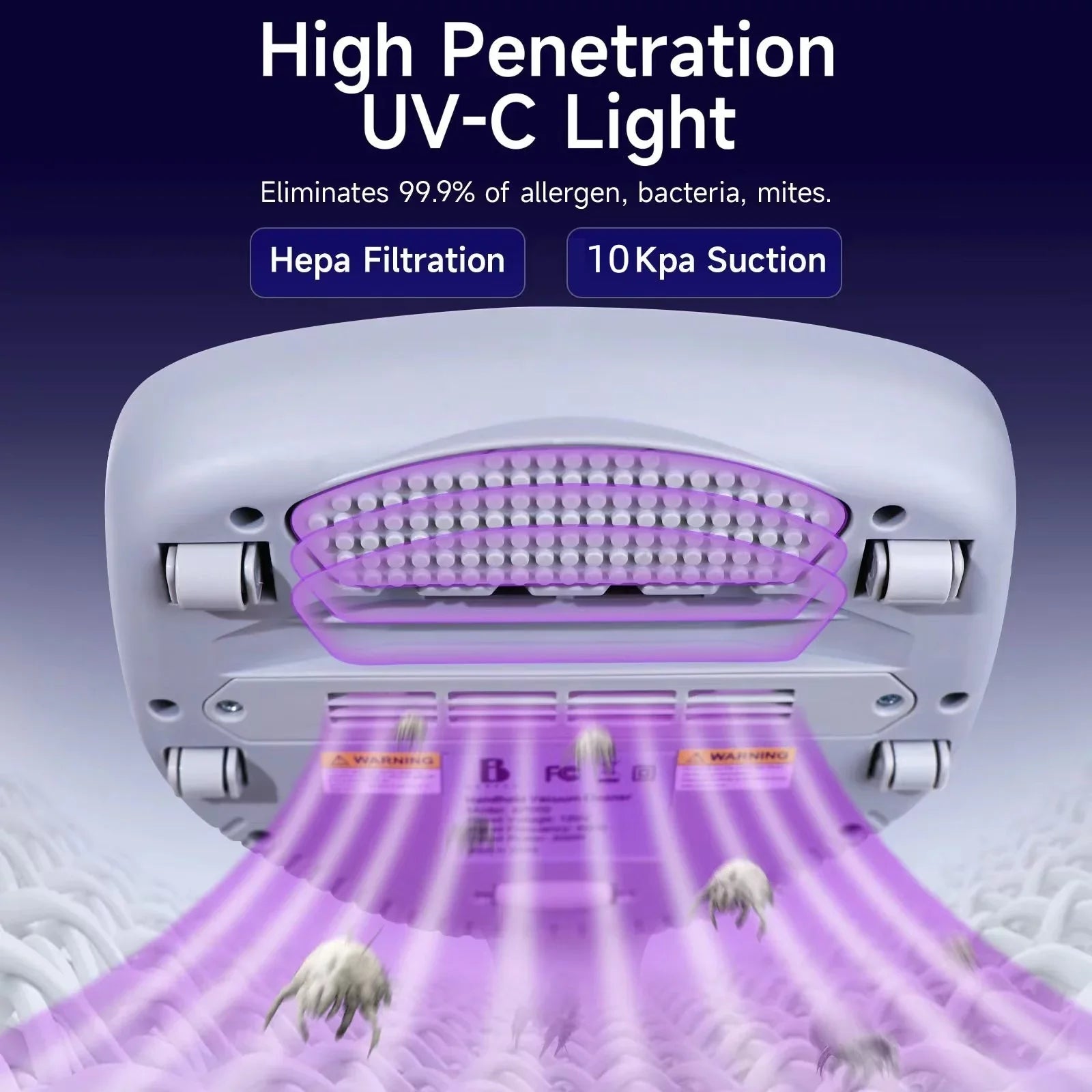 Allergens/Bacteria/Mite Cleaner Allergen with remove Large Handheld HEPA Pad&True Sanitizer Hair/Dust Pulsating Vacuum UV Kills