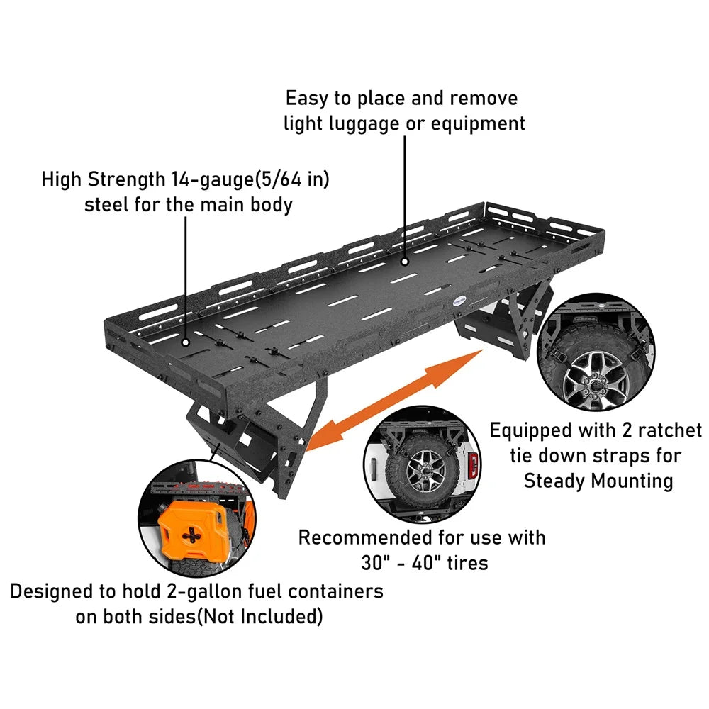 YJ Jeep Spare Wrangler Road JL 1976-2024 Bronco Tire Fit Basket Utility RV Ford Hooke TJ JK