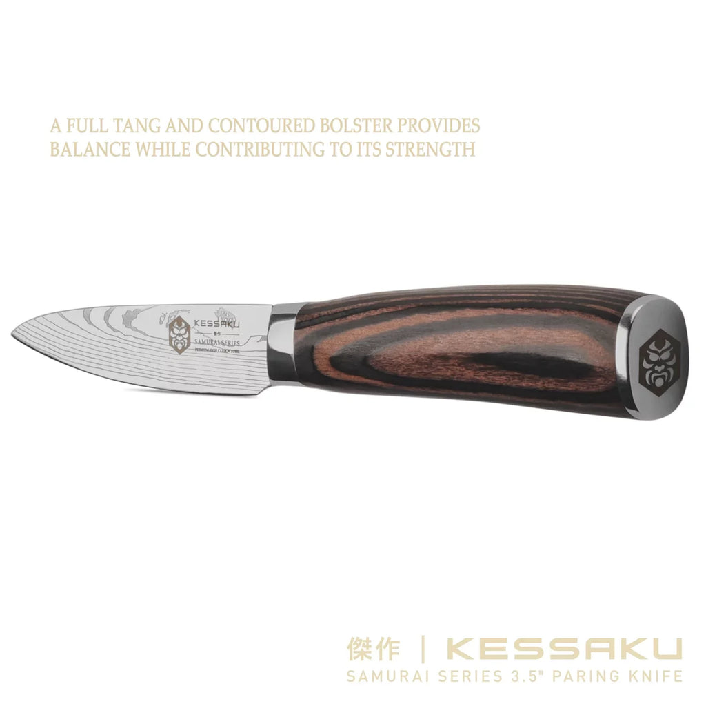 3.5-Inch Forged Bird's Paring 5.5-Inch & Knife 7Cr17MoV Samurai Steel 2.75-Inch Kessaku Set - Guards - High Handle Pakkawood - with Series Beak Blade Carbon Utility Stainless Tourne &