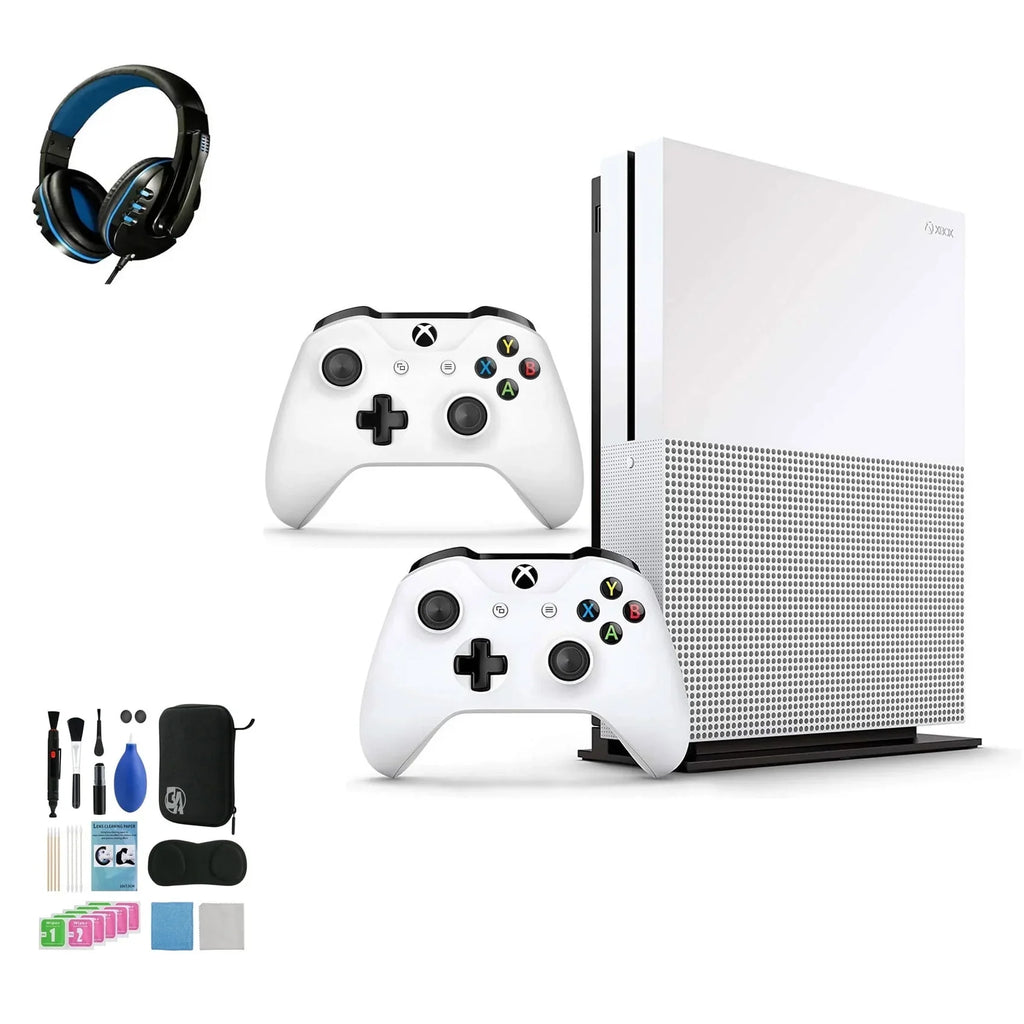 2 (Refurbished: with 4K Kit Controller, Bundle Pre-Owned One S White BOLT HD Cleaning Microsoft with Ultra AXTION Like 1TB Xbox Headset New)
