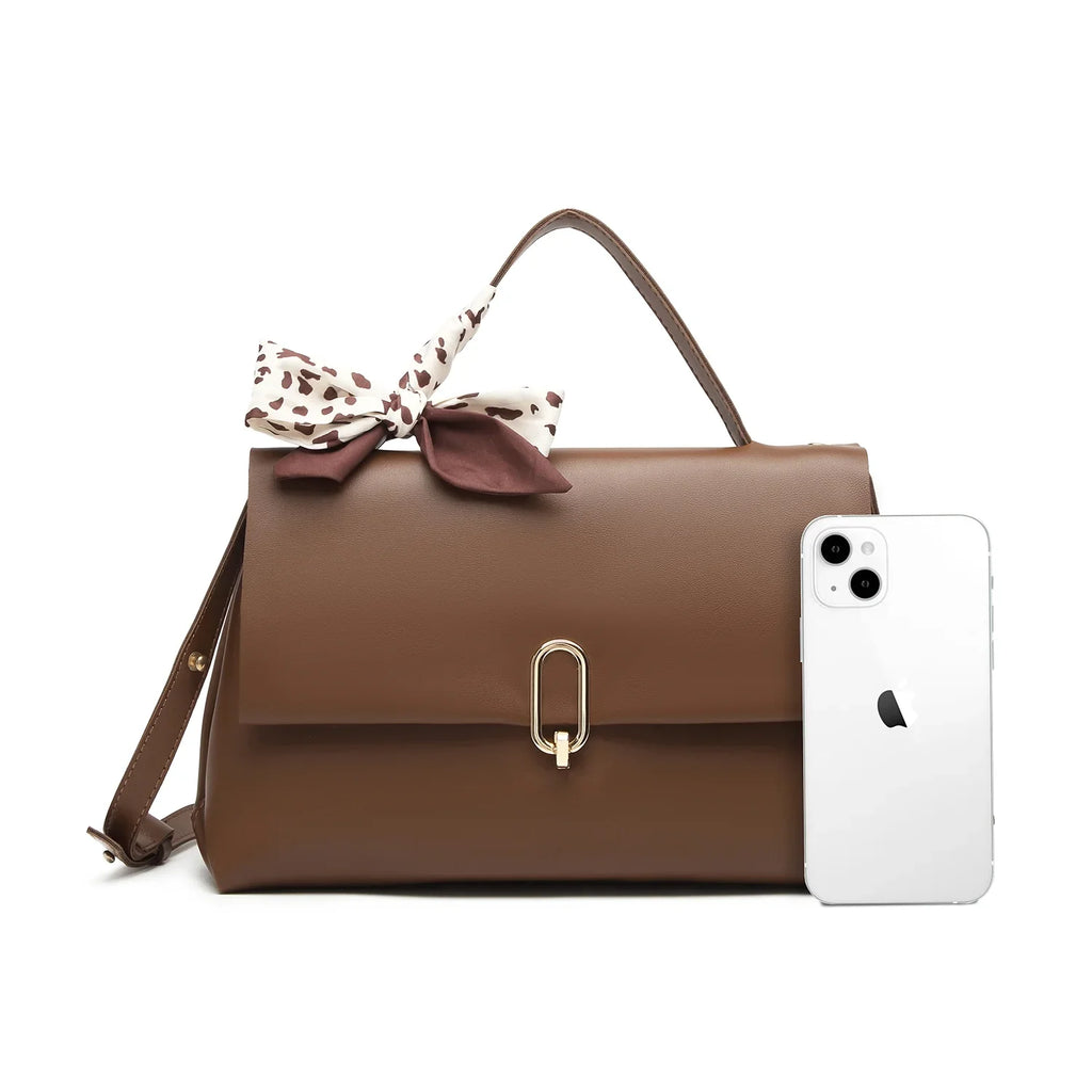 Shoulder Bag Leather bag hand Silk square Handle ladies crossbody Flap bags PU Brown handbags bags Women's Scarf women