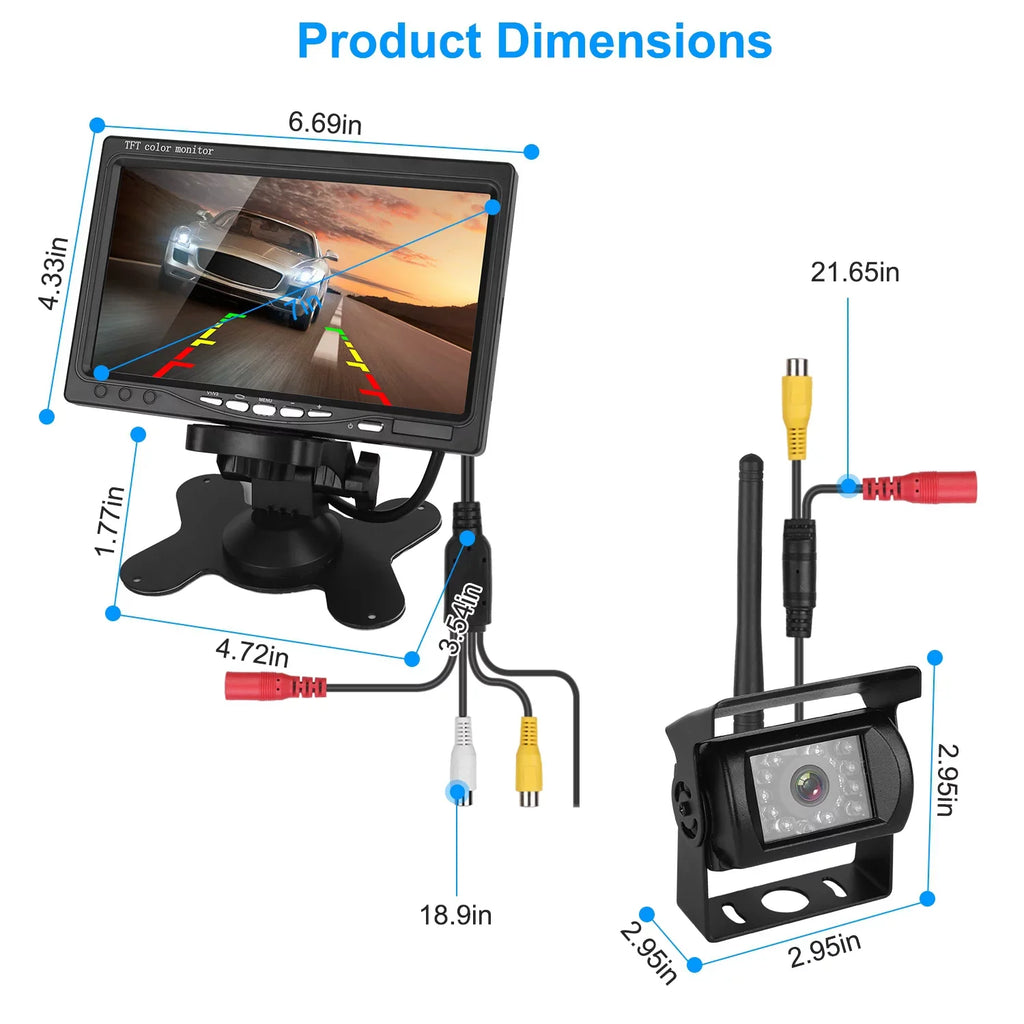 2.4G System Signal IP67 Van with Reverse Trunk SUV Vehicle Car Waterproof Car Screen Kit System Wireless View Parking Rear Backup Night 7In Camera for Vision Stable Monitor iMounTEK