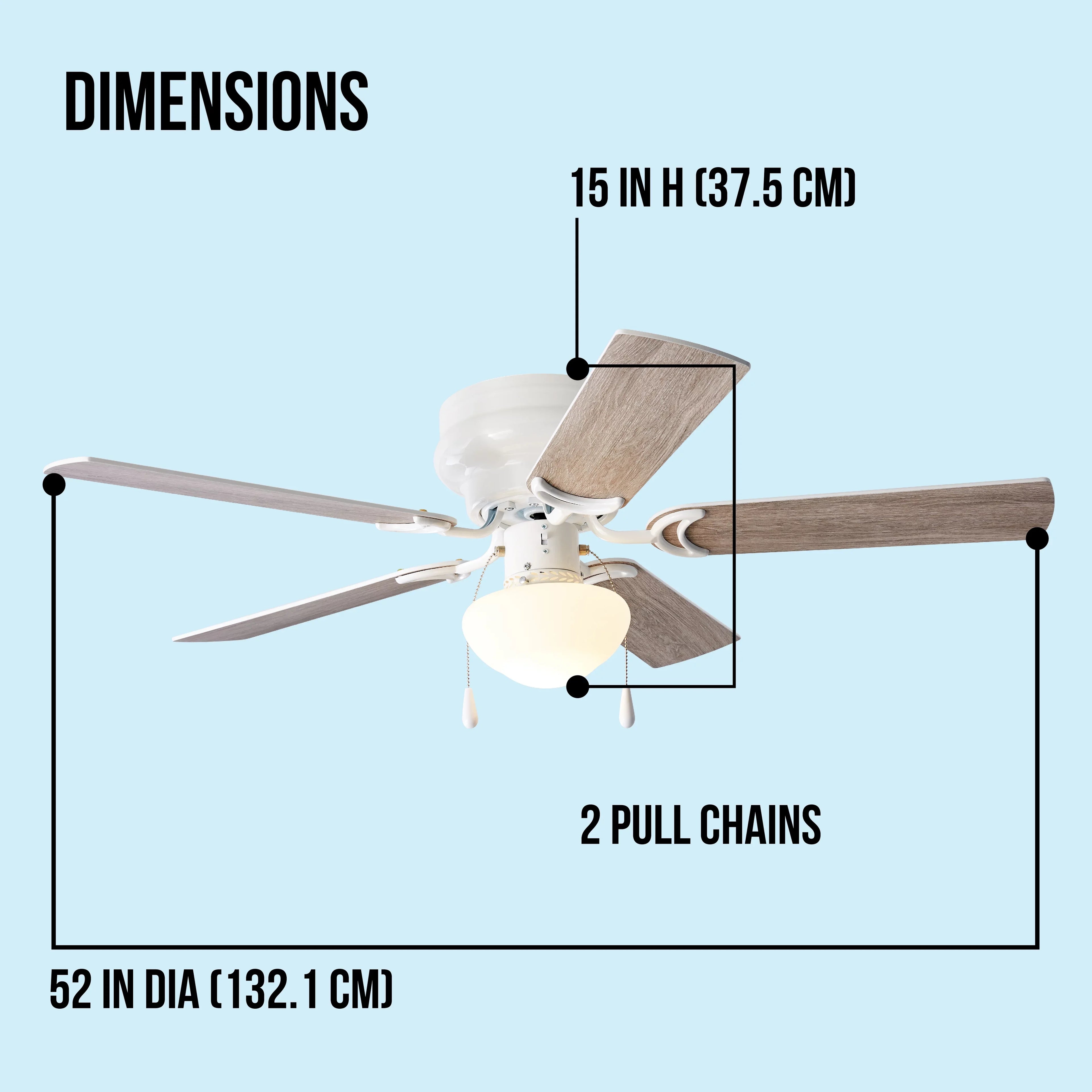 Indoor White, Kit, Hugger Ceiling Mainstays 52 5 Reverse Airflow Light Fan inch with Blades,