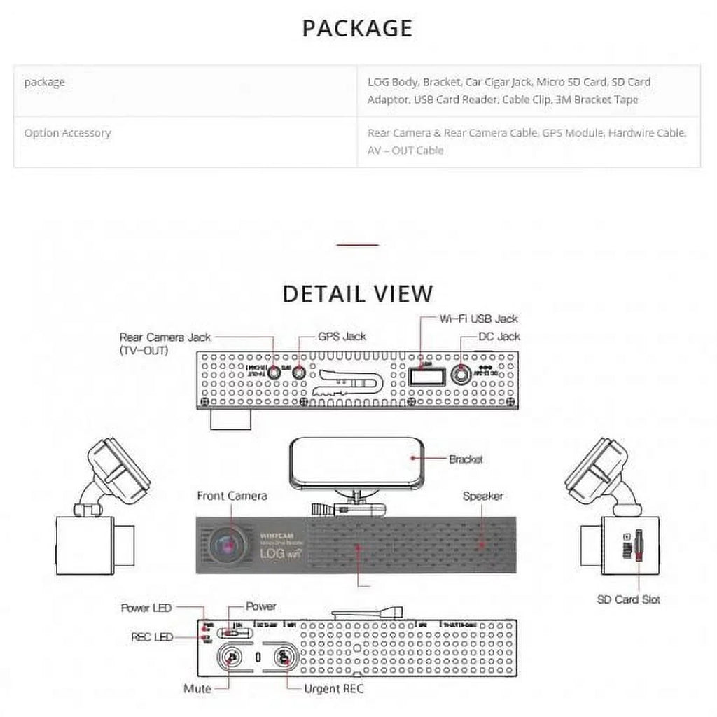 HD Black Angle cam Dual dash Car box cameras wide (Smart not Phone WinyTech Wi-Fi Included) 1080P