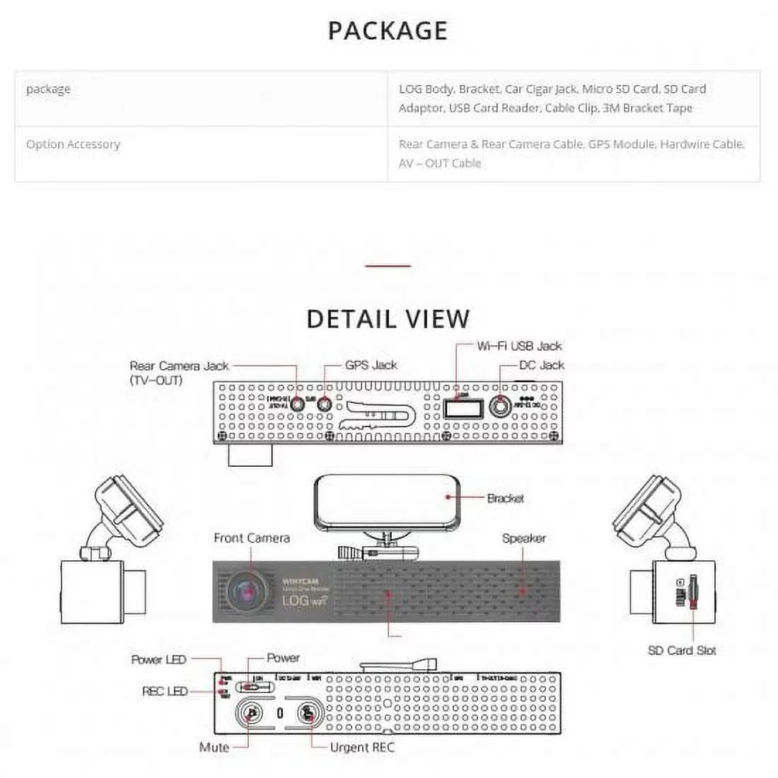 HD Black Angle cam Dual dash Car box cameras wide (Smart not Phone WinyTech Wi-Fi Included) 1080P