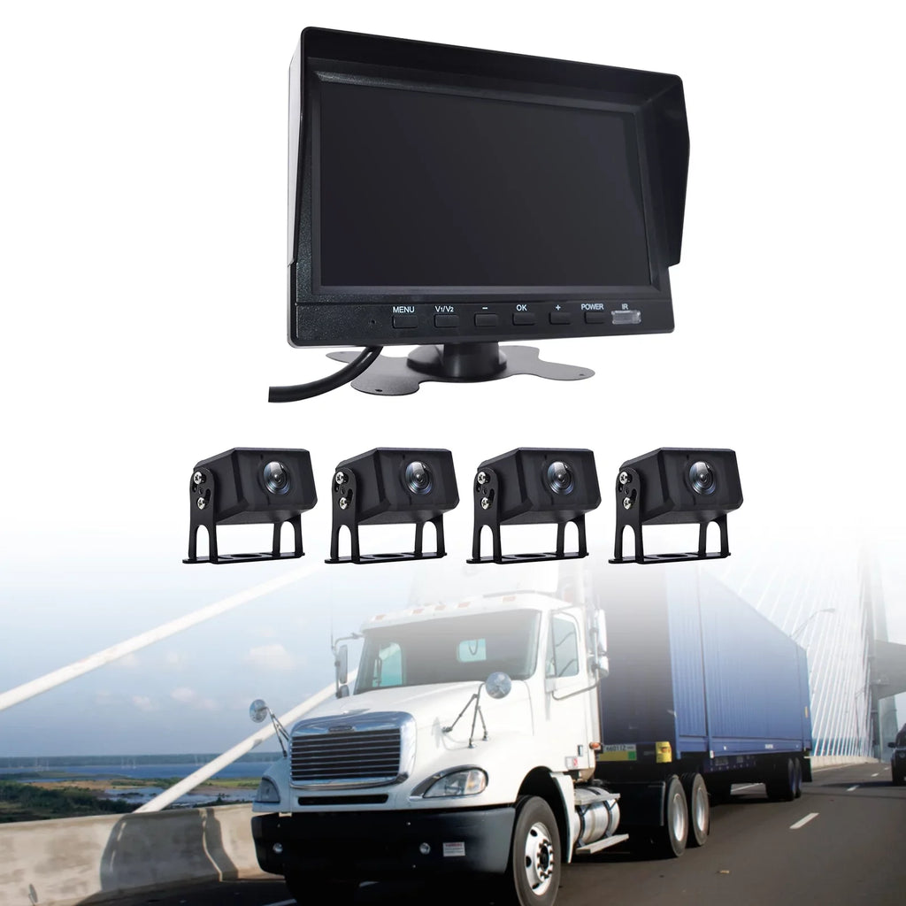 DVR RV Monitor Bus+4 View Rear Recorder Camera Video Driving for 7" Truck Backup
