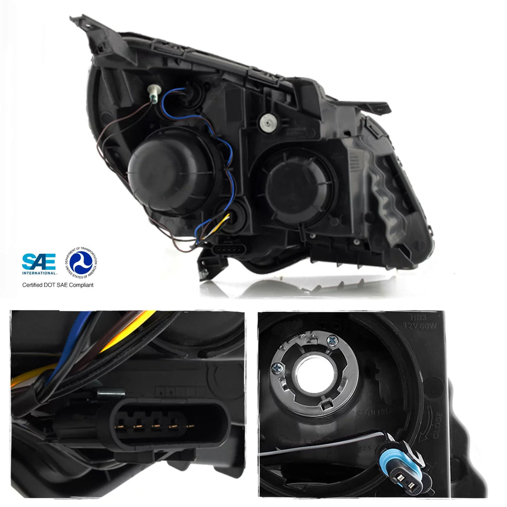 Projector Left BLACK 2012 Type Chevy Headlight 2014 - Halogen Set AKKON 2010 For 2013 & 2015 Right Equinox Headlamp 2011
