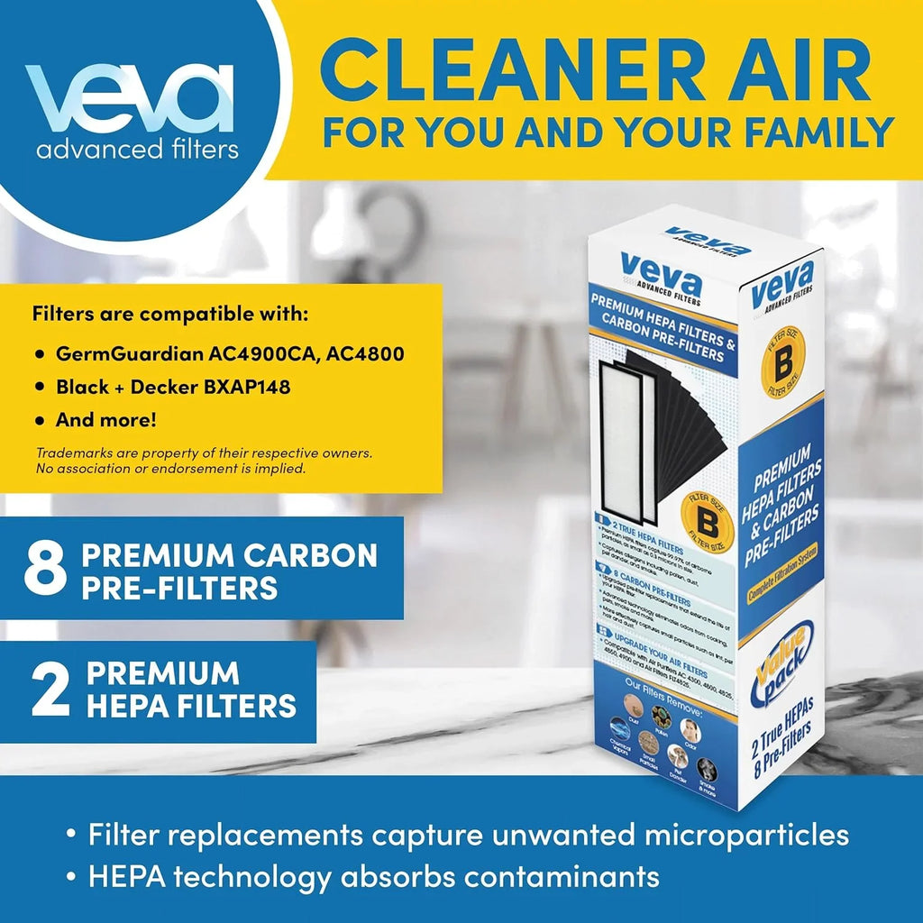 HEPA B of Veva Replacement, Pack Filter with Pre-Filters 2 Carbon 8