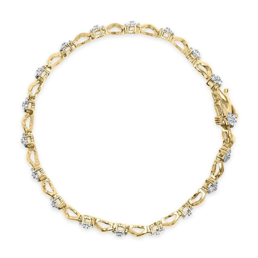 Yellow Clasp Brilliance 10k of Floral Color, Womens Cttw Diamond Clarity) I2-I3 Gold Round Box Prong Cut S-Link 1.00 7.50" (I-J Haus Bracelet