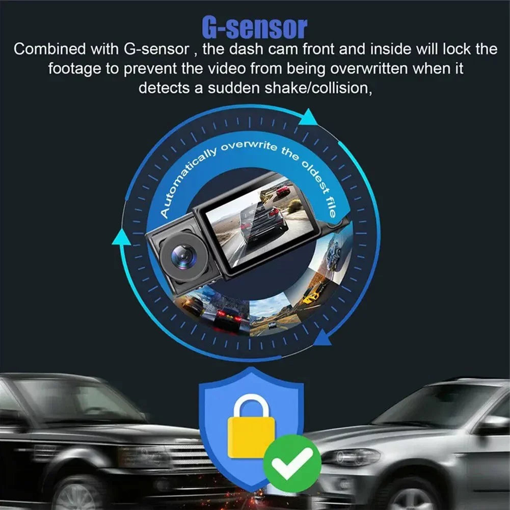Recorder HD Driving Front 2\\\" Video Camera Dash DVR Lens Car Rear Triple And Cam