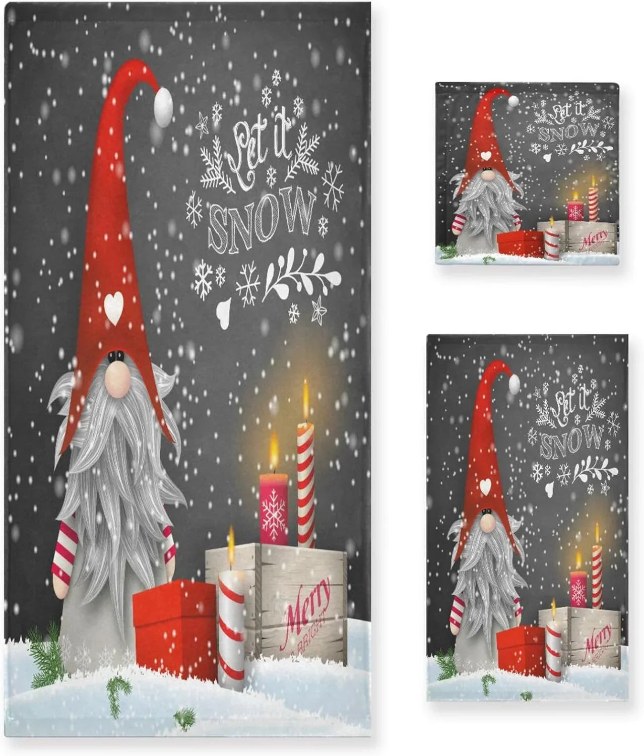 and Hotel Wellsay Absorbent Towel Highly Soft Towels Gym Towel, with Towel Bath 3, Spa Bathroom Christmas Set Hand of Washcloth for Gnome