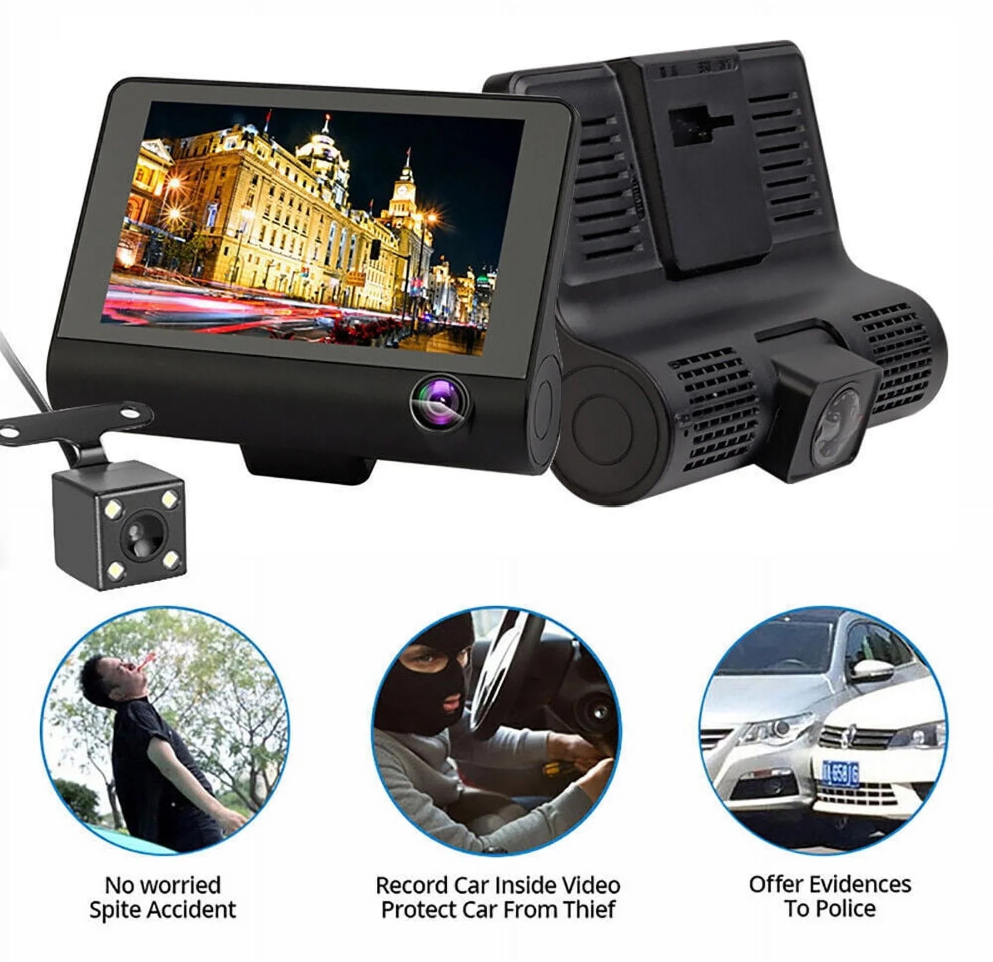 Detection 4" G-Sensor, Dash 1080P Motion Parking Dual Lens Car Front/Rear/Built-In DVR Recorder Monitoring Driving Xhy Video Camera HD Cam and