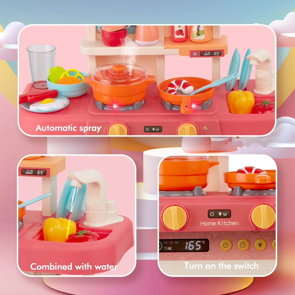 for Food, Sounds Lights, Toys Play Kitchen Accessories Pink Set Toys Toy 42-Pack Kitchen for Girls Real with and Pretend for Toddlers, Toddler Boys, Set Educational Preschool Kids