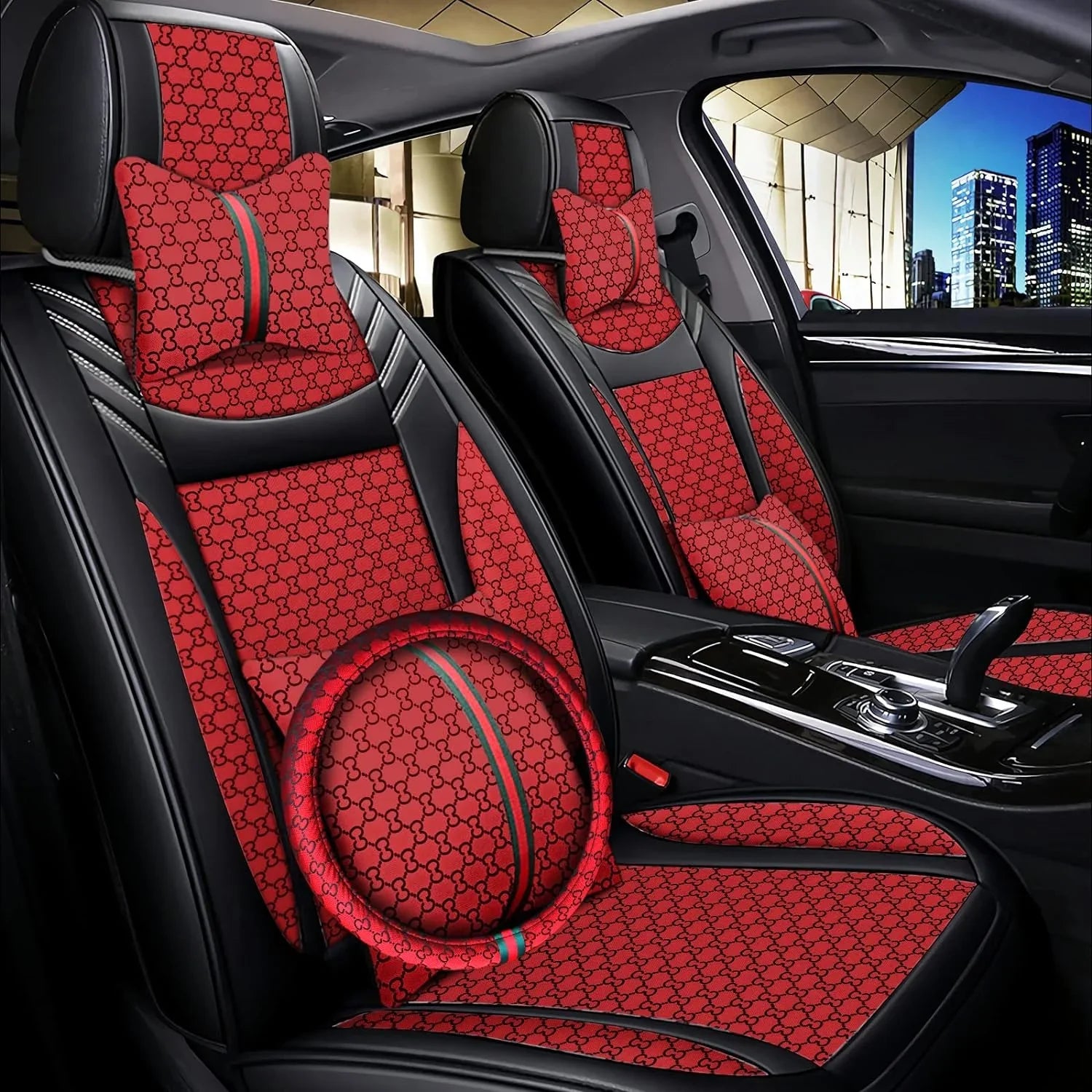 KABUQI Accessories Steering ci,same Guc Trucks, model Luxury Leather Full Covers and 5 for Pick-up Automotive Seat Wheel Cars Set Covers Pillows Included(Gray) high-end & SUV Cover Seat Fit Seat