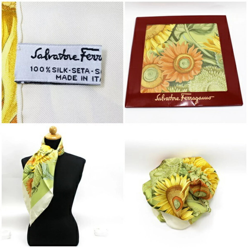 Sunflower Large Ferragamo Pre-Owned Scarf (Like Size Silk New) Women's Salvatore