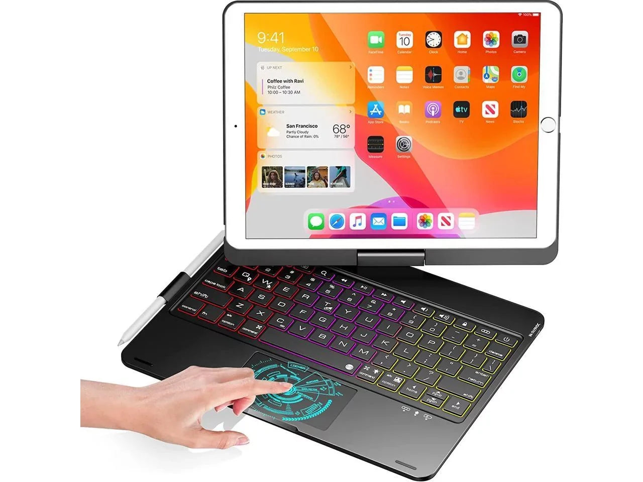 2019 Keyboard for 2021/ Pro 10.2 10.5, Touchpad case Gen Gen inch Backlit Pencil iPad with 7th Rotatable / 3 8th Air 2020/ Keyboard 9th Gen Holder and iPad