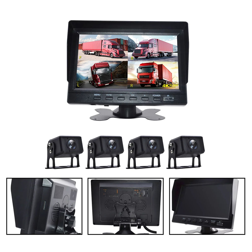 DVR RV Monitor Bus+4 View Rear Recorder Camera Video Driving for 7" Truck Backup