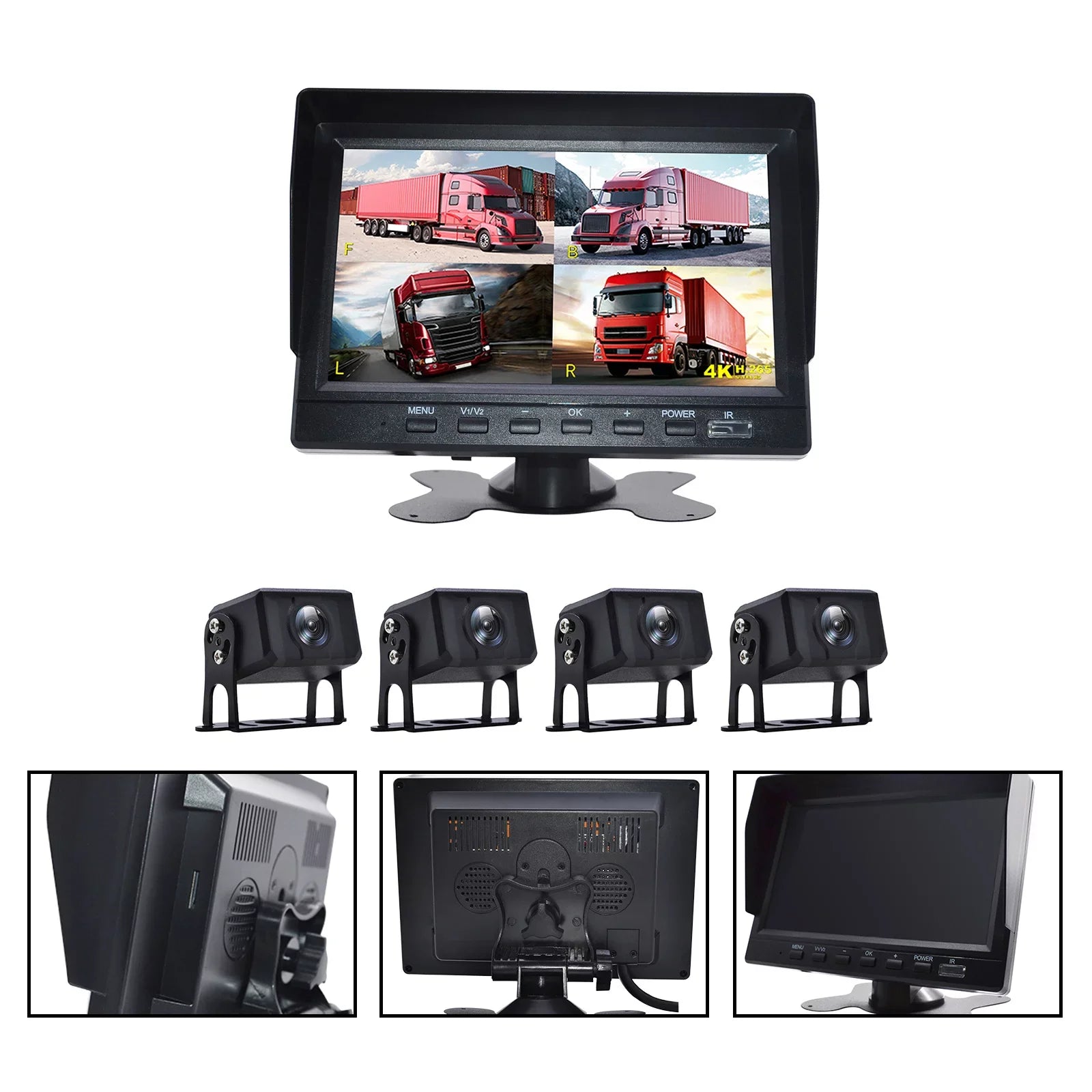 DVR RV Monitor Bus+4 View Rear Recorder Camera Video Driving for 7" Truck Backup