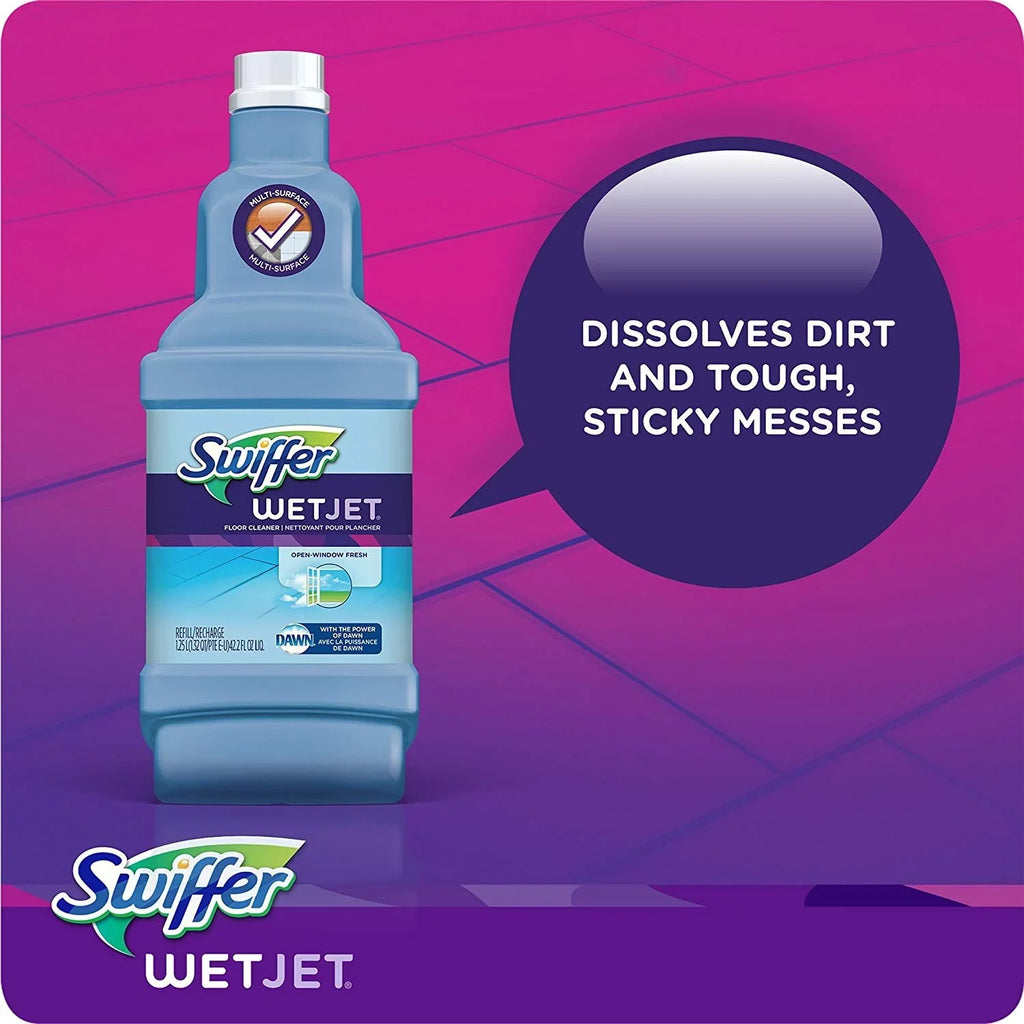 Jet of WetJet Swiffer Liter Floor Pack Blossom Refills, Scent 6 Solution 1.25 Cleaner Wet Wood Refill, Multi-purpose Breeze