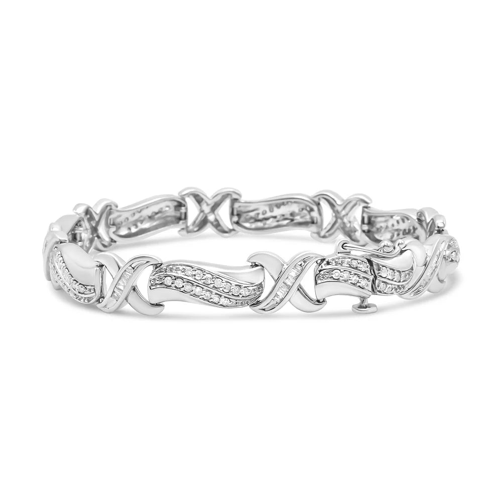 Haus Bracelet Tennis - Color, X Cttw Brilliance Sterling Clarity) .925 1 Clasp Box I3 (I-J 7" Silver of Link Round and cut Womens 3/4 Wave Diamond