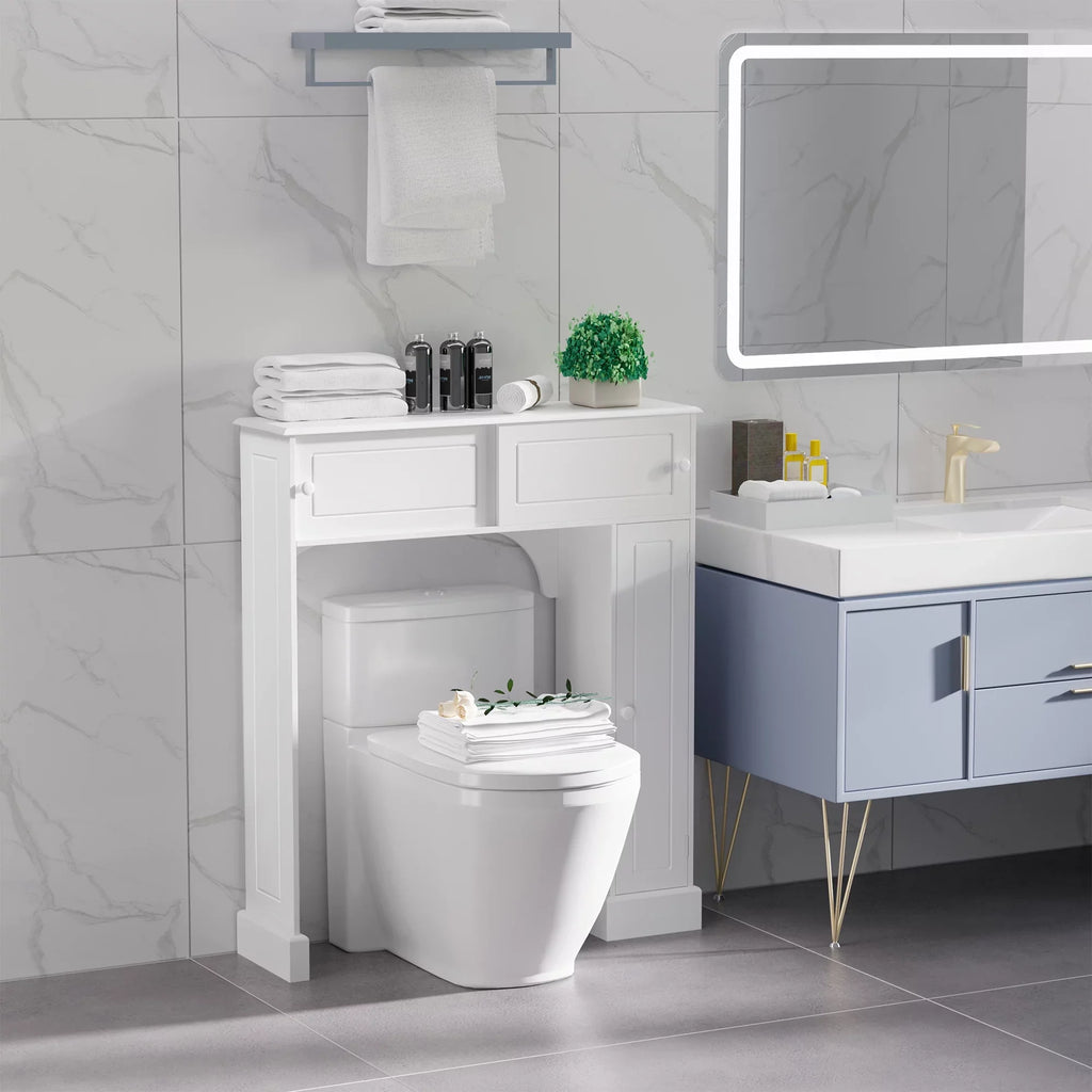 Organizer Cabinet, Storage Shelves, Toilet Rack, Over the Bathroom White Adjustable with Toilet Bathroom Freestanding kleankin