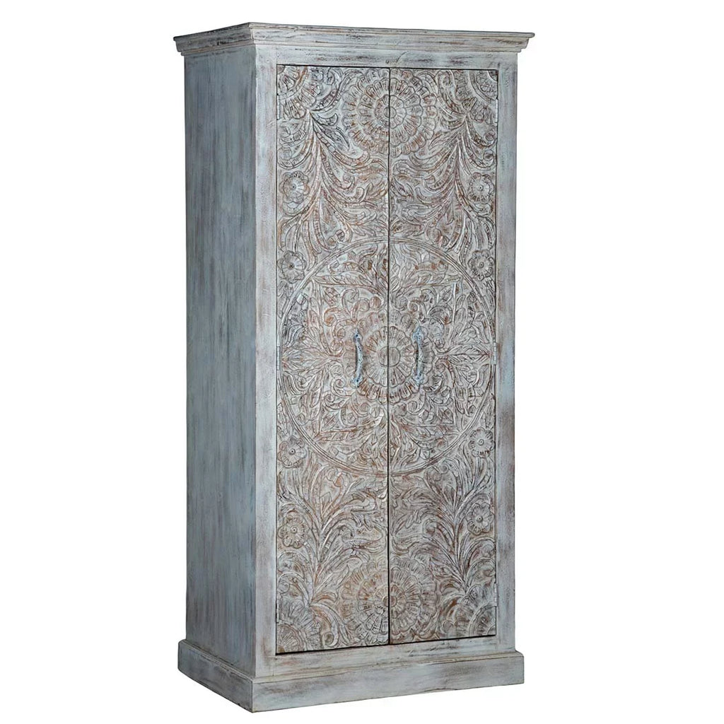 White Chic Carved Shabby Wardrobe Maadze