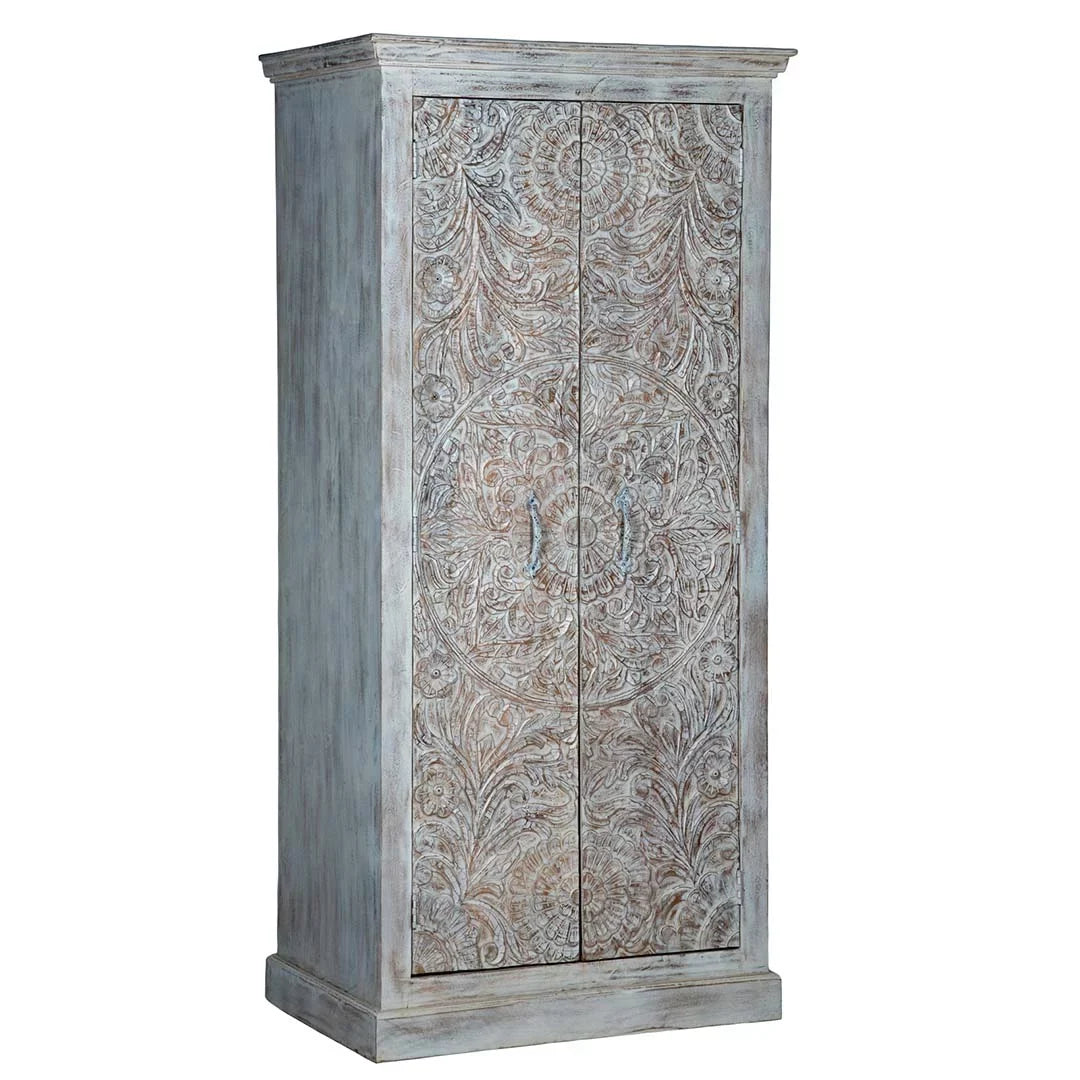 White Chic Carved Shabby Wardrobe Maadze