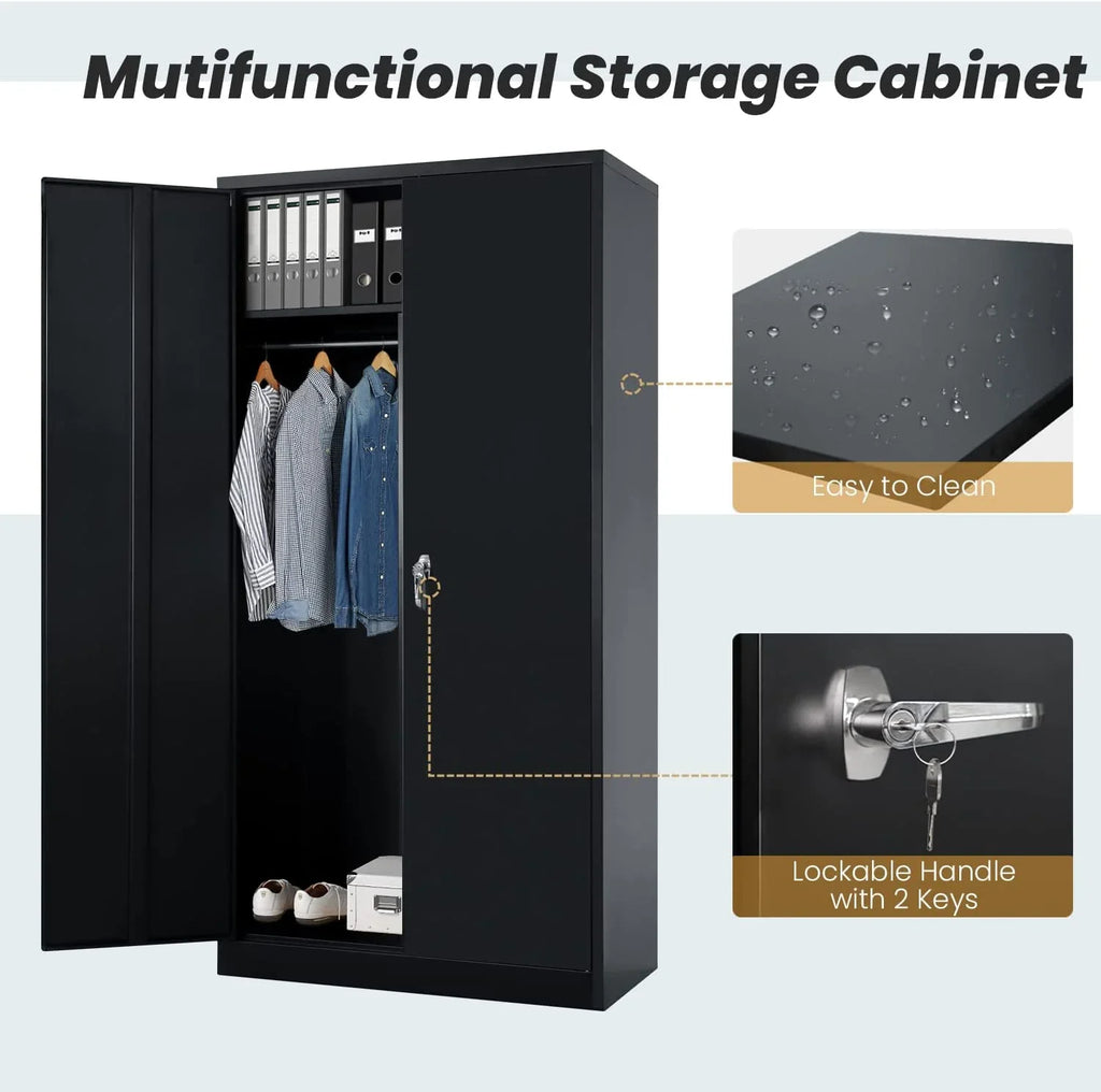 HOOMHIBIU Employee with Locker with Steel Coat Freestanding Metal Cabinets for Office Wardrobe Locking Door Garage and (Black) Cabinet Clothing Home Lock 72'' Shelves