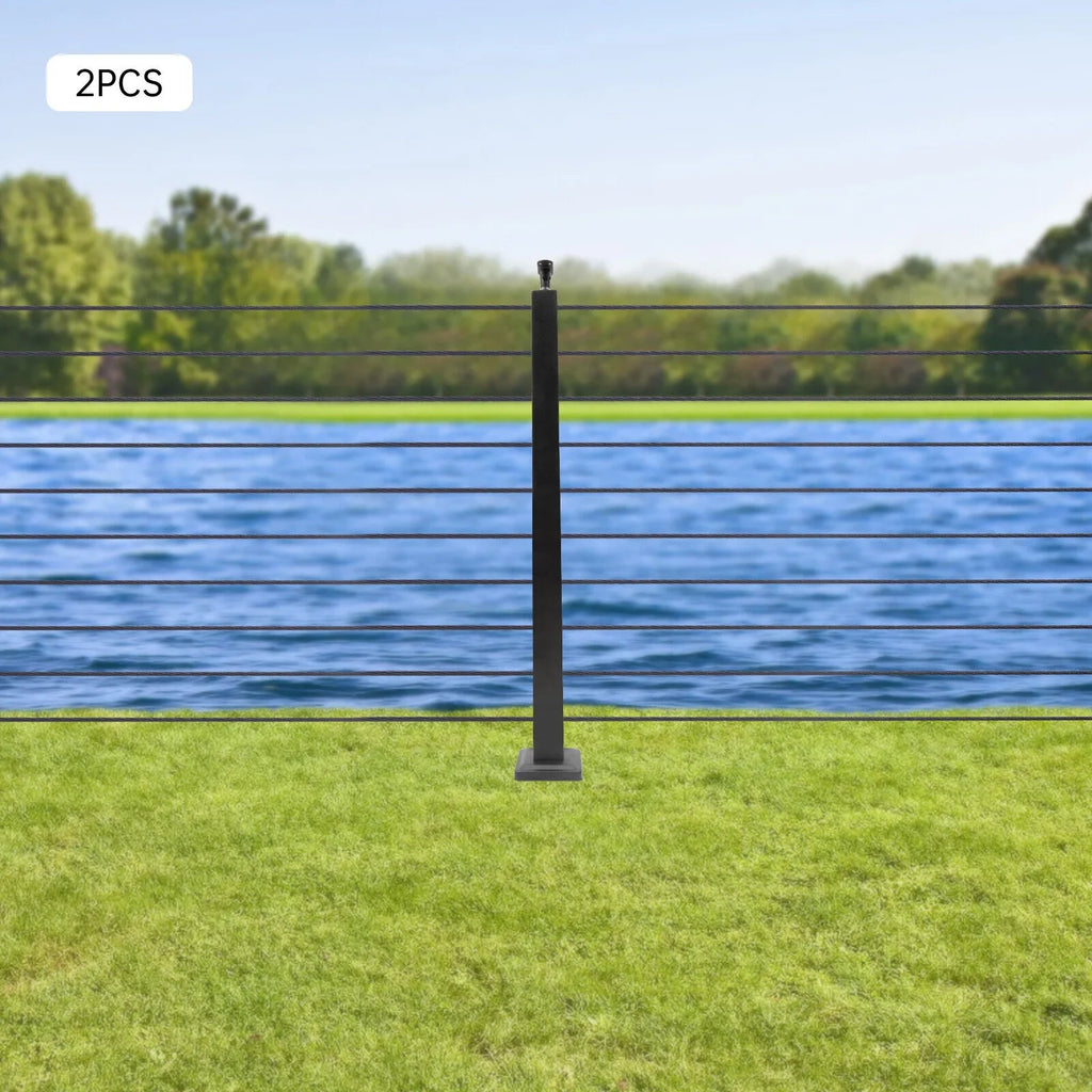 Concrete Railing Stainless Square Pre-Drilled Cable Sides Cable for Level Deck Two Post 36''x2''x2'' Wood Fence System Level Steel Post Railing