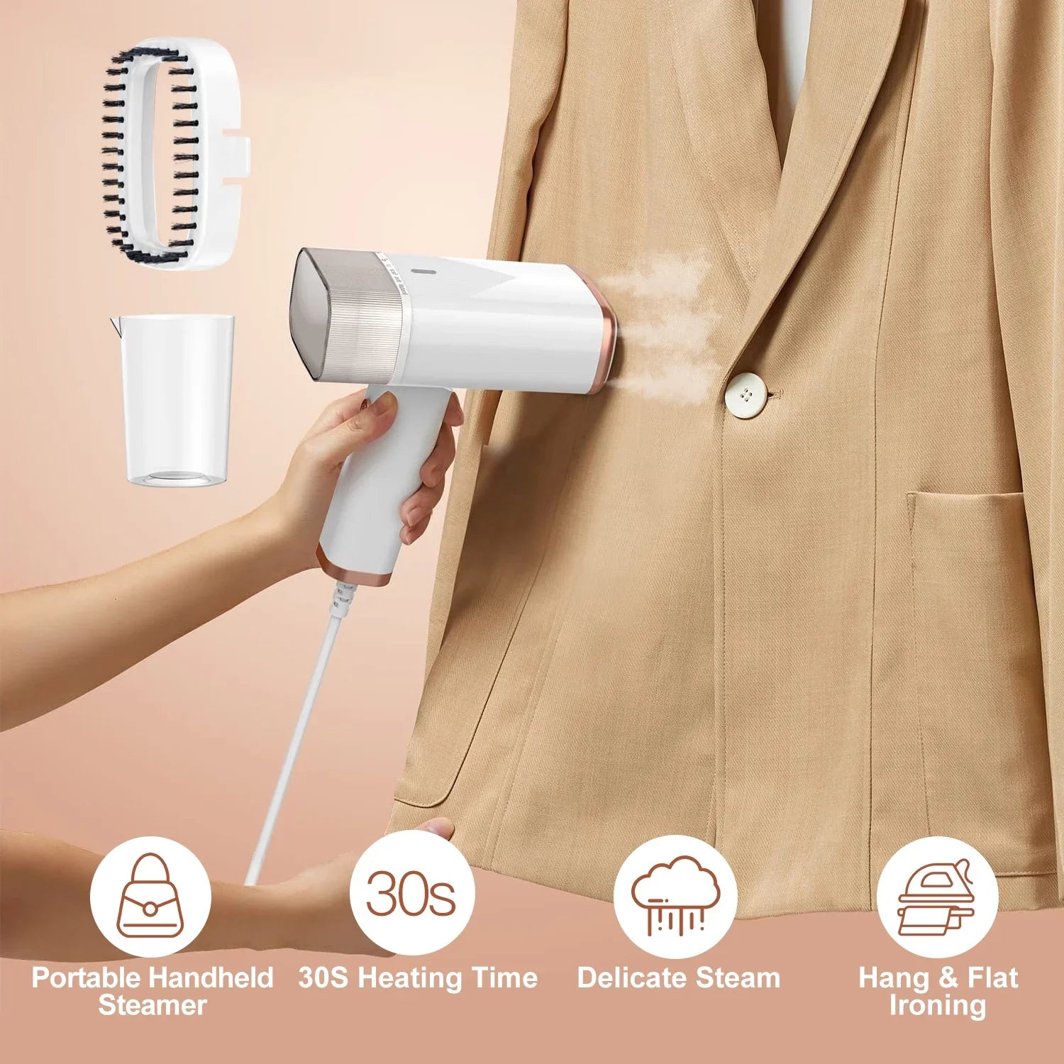 Heat Steamer Brush 1000W with Electric Foldable Travel Clothing Water Steamer Tank, 30S Garments Portable up Wrinkles for White Remover 120ML Handheld iMounTEK