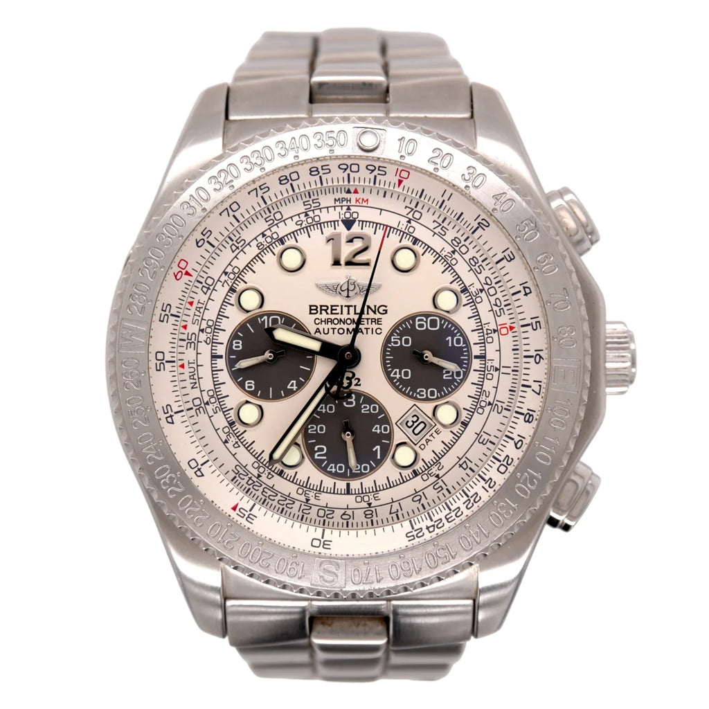 Dial Men's B-2 BREITLING White Watch Steel Automatic Chronograph 44mm A42362