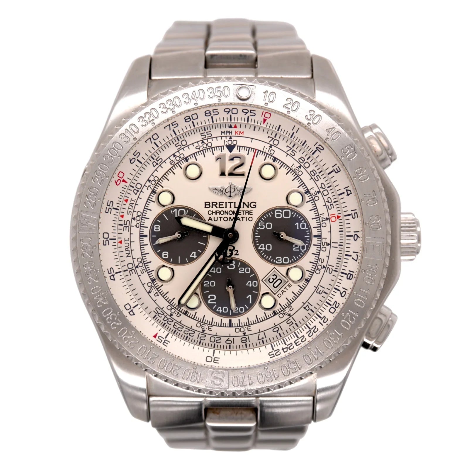 Dial Men's B-2 BREITLING White Watch Steel Automatic Chronograph 44mm A42362