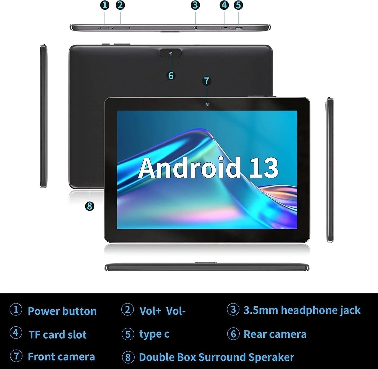 5MP HD 133, RAM 10in Android 64gb 2gb Screen Allwinner 800*1280 4-Core Tablet + 2MP ROM 13 SGIN IPS
