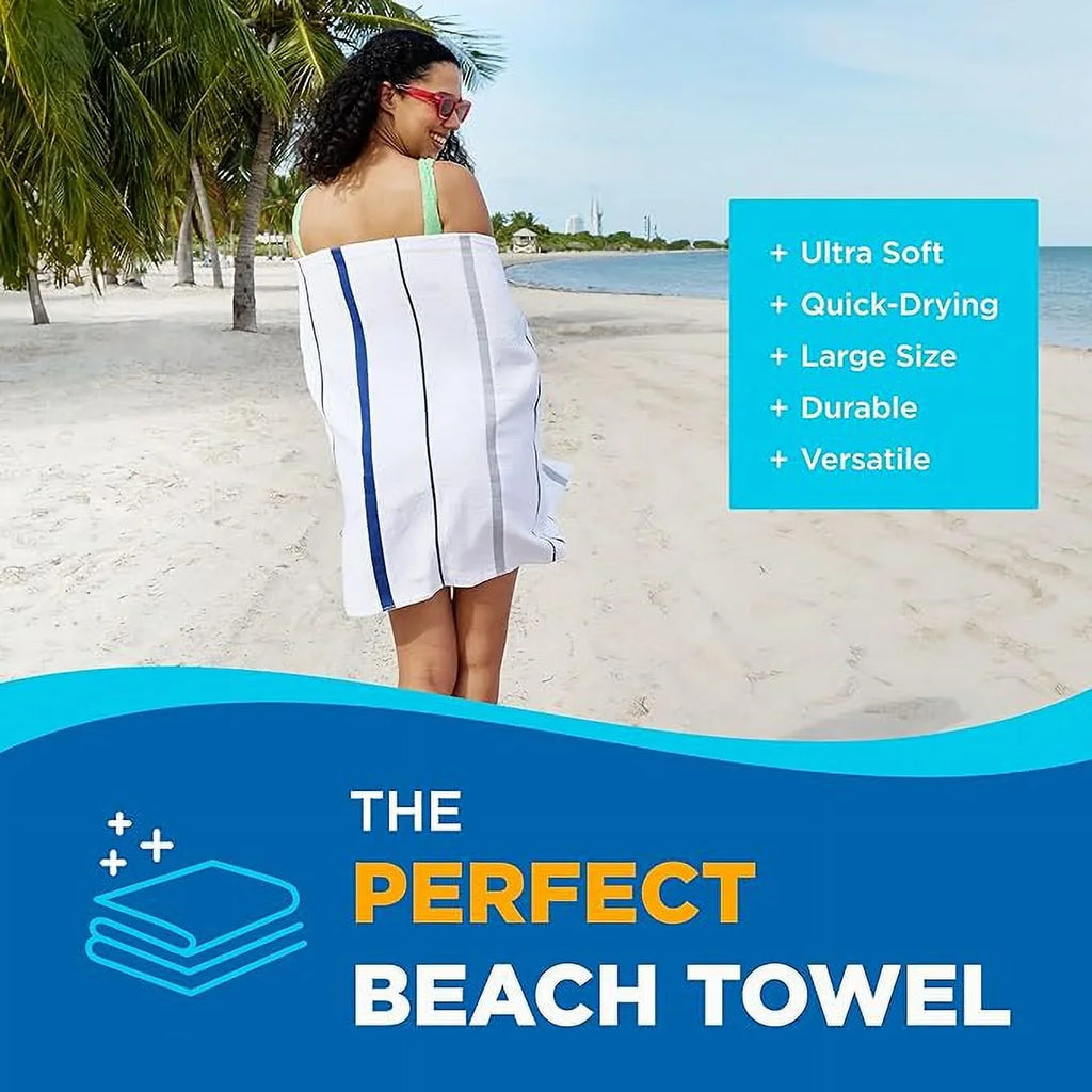 '- Beach Pcs - Kaufman Towels (Navy) GSM Horizontal - - X Luxury Sailor 4 4-Pack Stripes 30in Terry 60in 400 Towels Pool - of Hotel Set