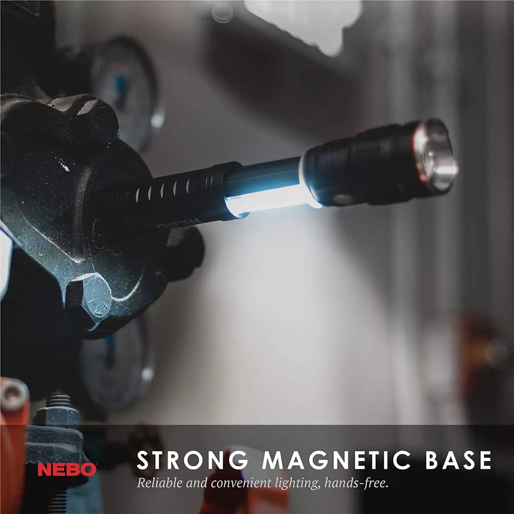 King Light, & Work NEBO Flashlight Base Durable, Magnetic Slyde Camping with Everday Flashlight, and Bright, Carry Light LED 4 C.O.B. Work Rechargeable Light Modes, and Flashlight