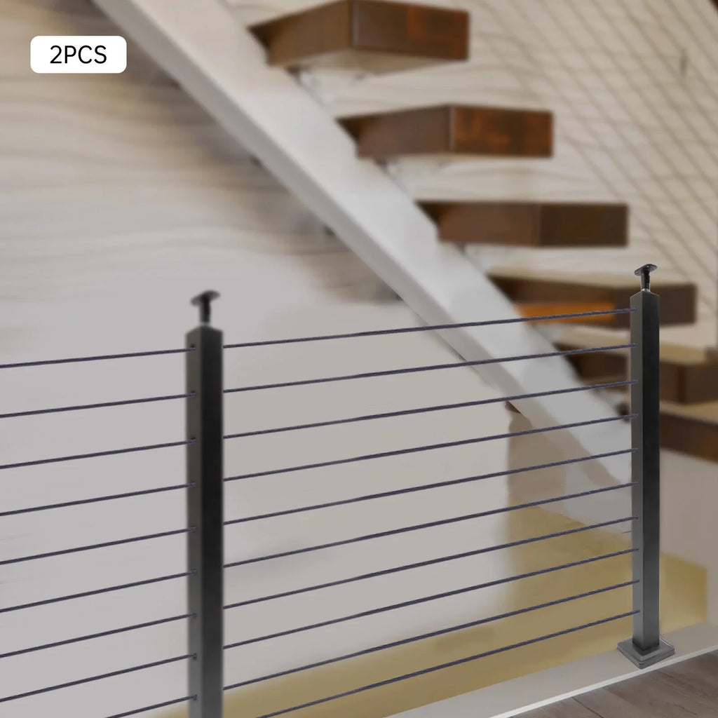 Fence Cable 36''x2''x2'' Railing Post for Square Two Concrete Stainless Cable Sides Wood System Railing Steel Pre-Drilled Post Level Level Deck