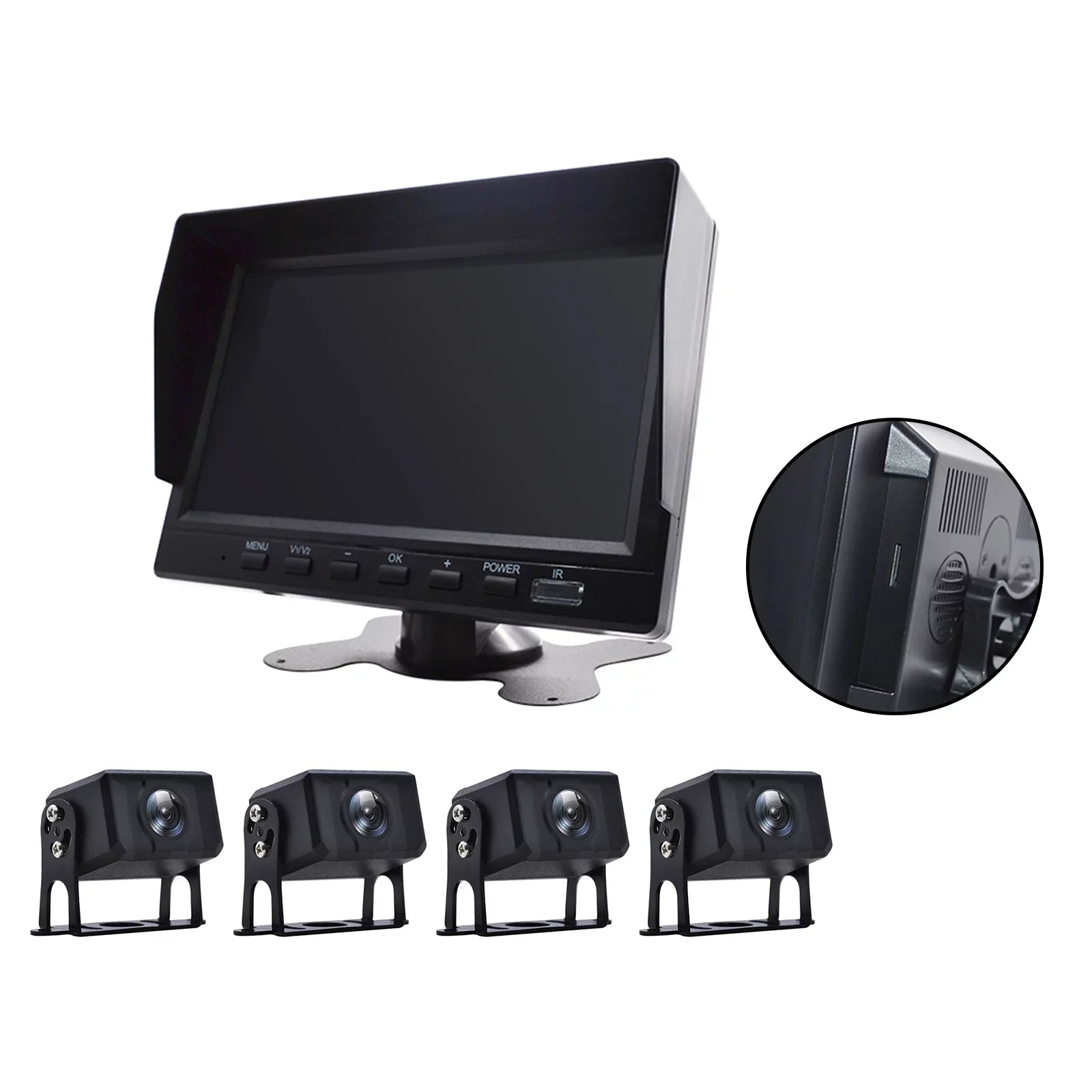 DVR RV Monitor Bus+4 View Rear Recorder Camera Video Driving for 7" Truck Backup
