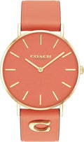 Perry Coach Watch Pink Leather Women's 14503922 Pink/Gold Band Coral Coral Dial Tone