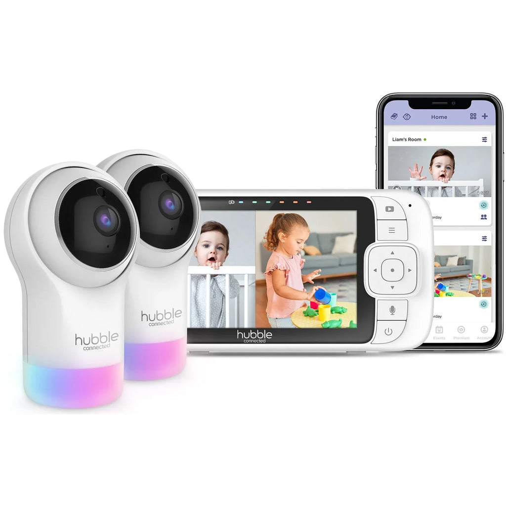 2 HD Connected White Grip with Pal Twin Glow+ in Hubble Cameras, Hubble Nursery Color and Screen,