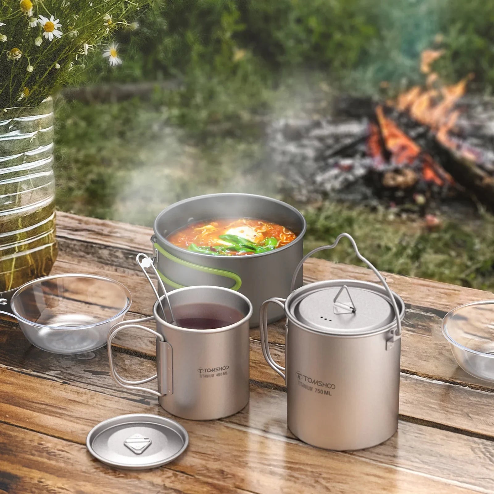 Coffee Open Handle Collapsible Handle With Pieces TOMSHOO Set Fire Ium Handle Lid Spork Lid 750ml Cup Set 750ml Water Pot Cup Adben cup Cup Lid 3 450ml kit,With With Pot