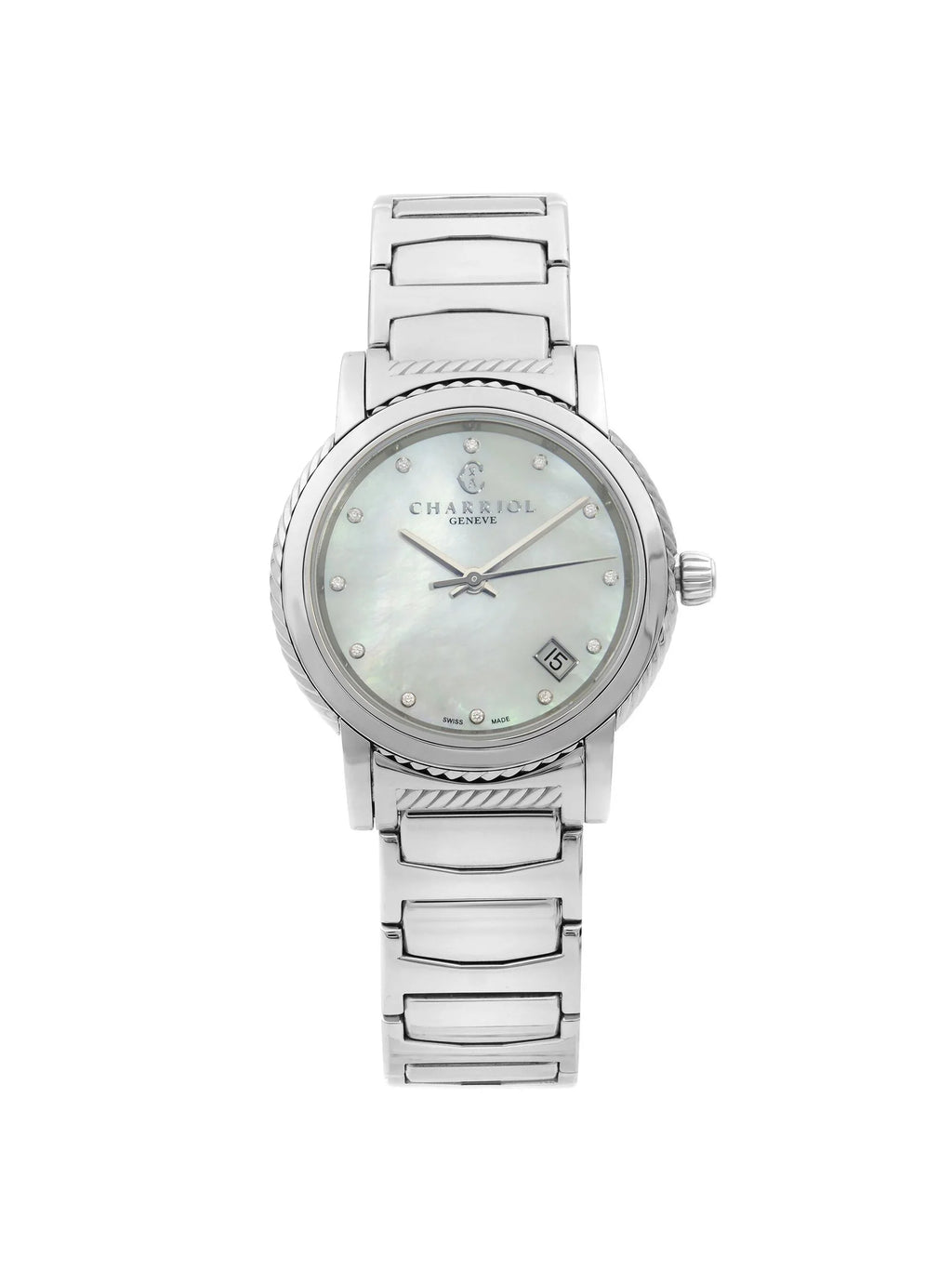 Ladies Charriol MOP Quartz White Diamond Watch Parisii P33S2.920.001 Dial Steel