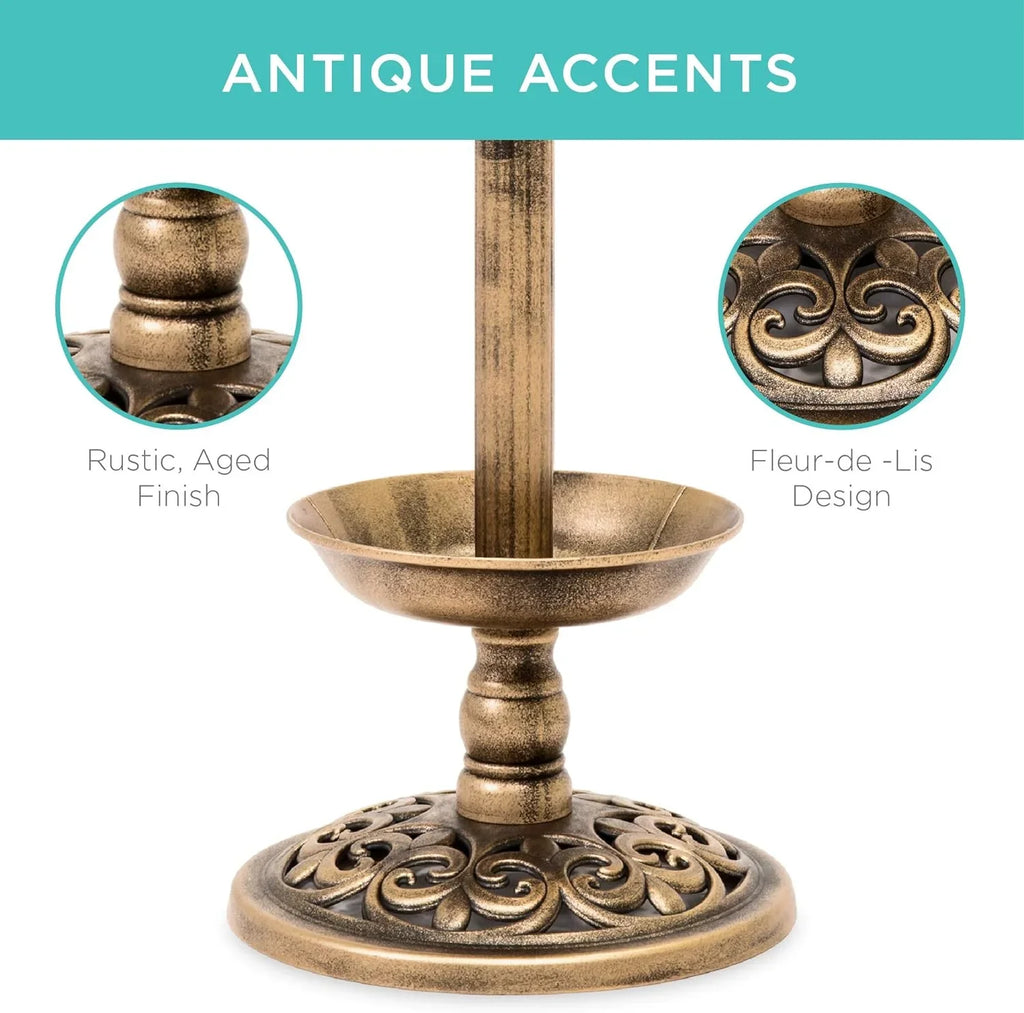 Fountain Outdoor Solar Accents Bath - W/Planter, Lighted For Pedestal Integrated Bronze Garden Lawn, Decoration Scroll Panel,