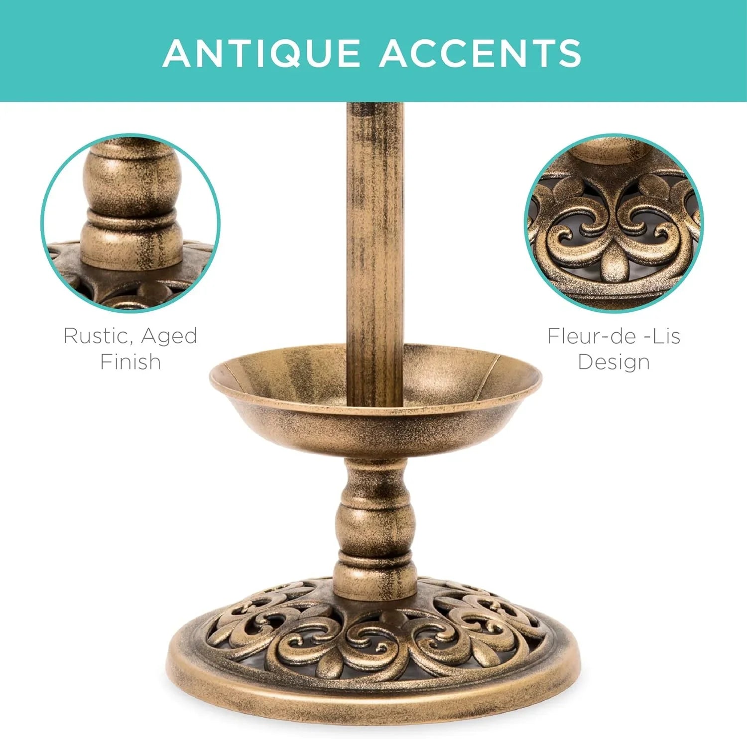 Fountain Outdoor Solar Accents Bath - W/Planter, Lighted For Pedestal Integrated Bronze Garden Lawn, Decoration Scroll Panel,