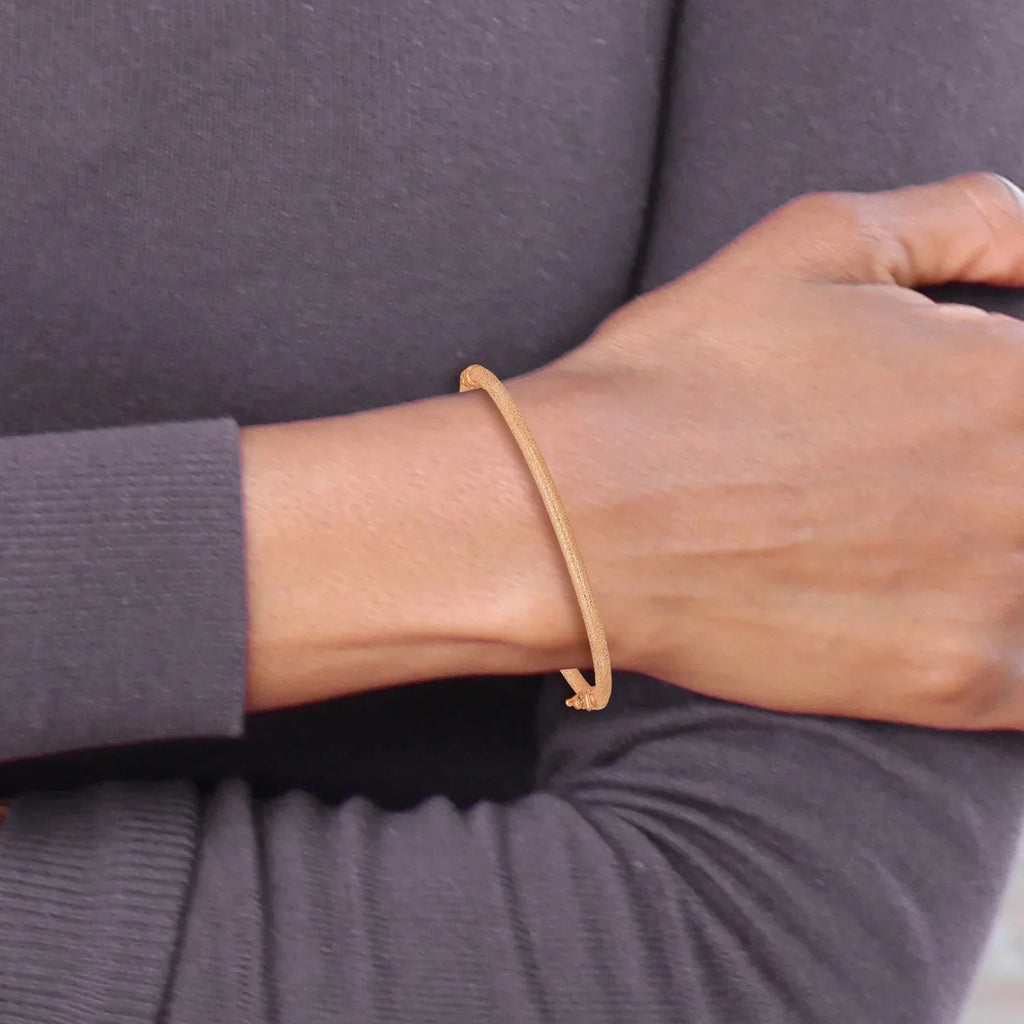 Hinged Gold Textured Rose Bangle 14K