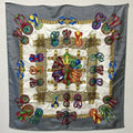 DU Horse Carre90 RUBANS Pre-Owned (Good) Scarf LES Fashion Ribbon Gray HERMES Accessory CHEVAL Silk Ladies