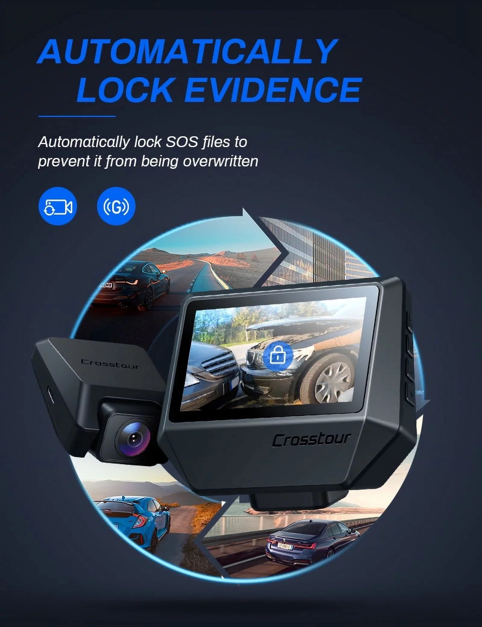 Camera Screen Cam, Crosstour Dash Camera Backup Car GPS IPS Front 170° Recorder 2.5K inch for Cam 3 Dual Dash Cars Dashboard Crosstour and Rear Magnetic