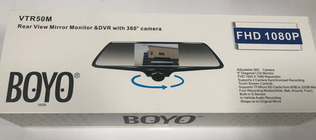 and VTR50M Mirror - Back-up Camera Front BOYO 360 Monitor degree DVR Camera with