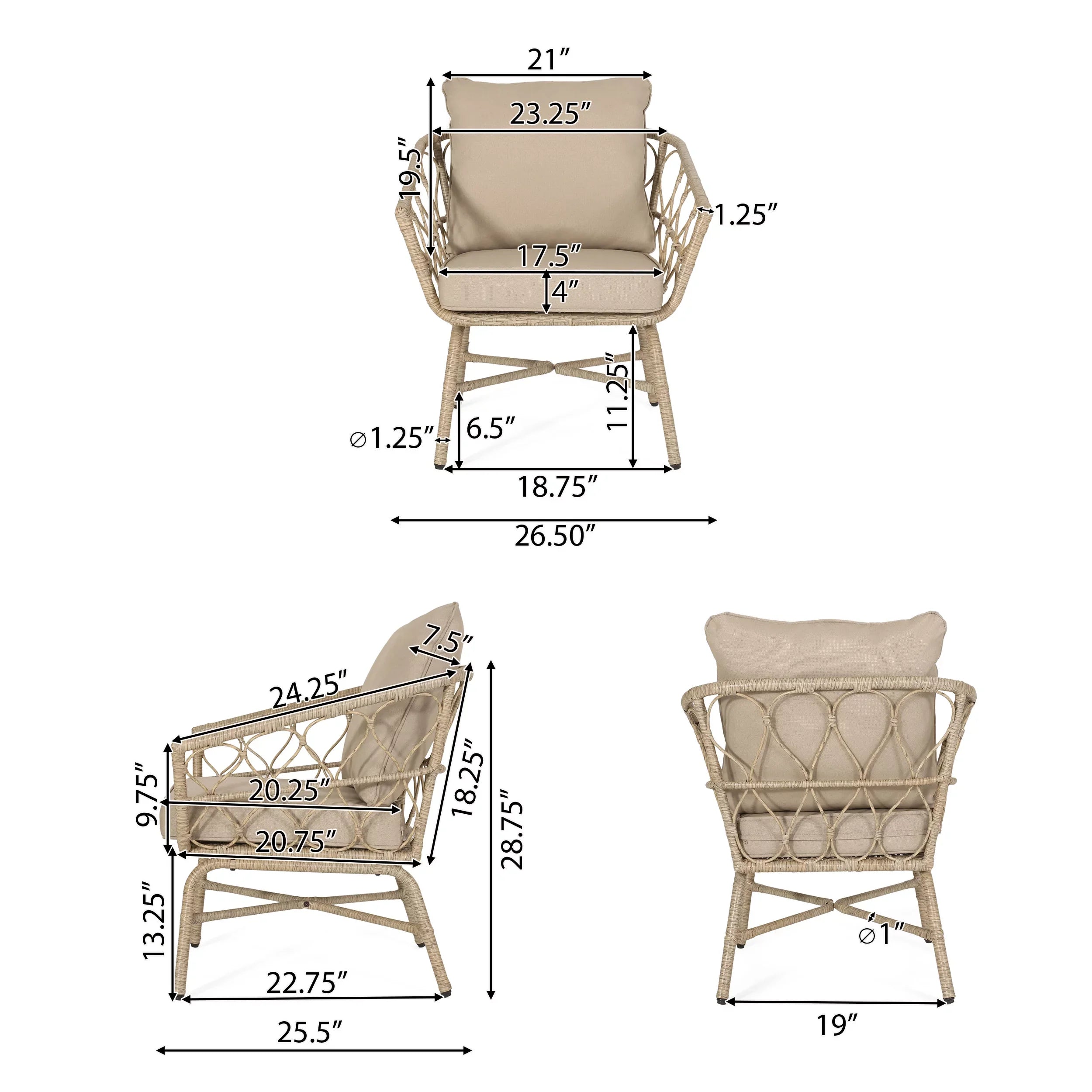 Outdoor Brown and 4 Light Wicker Cushions, Set with Beige Seater Montserrat Chat