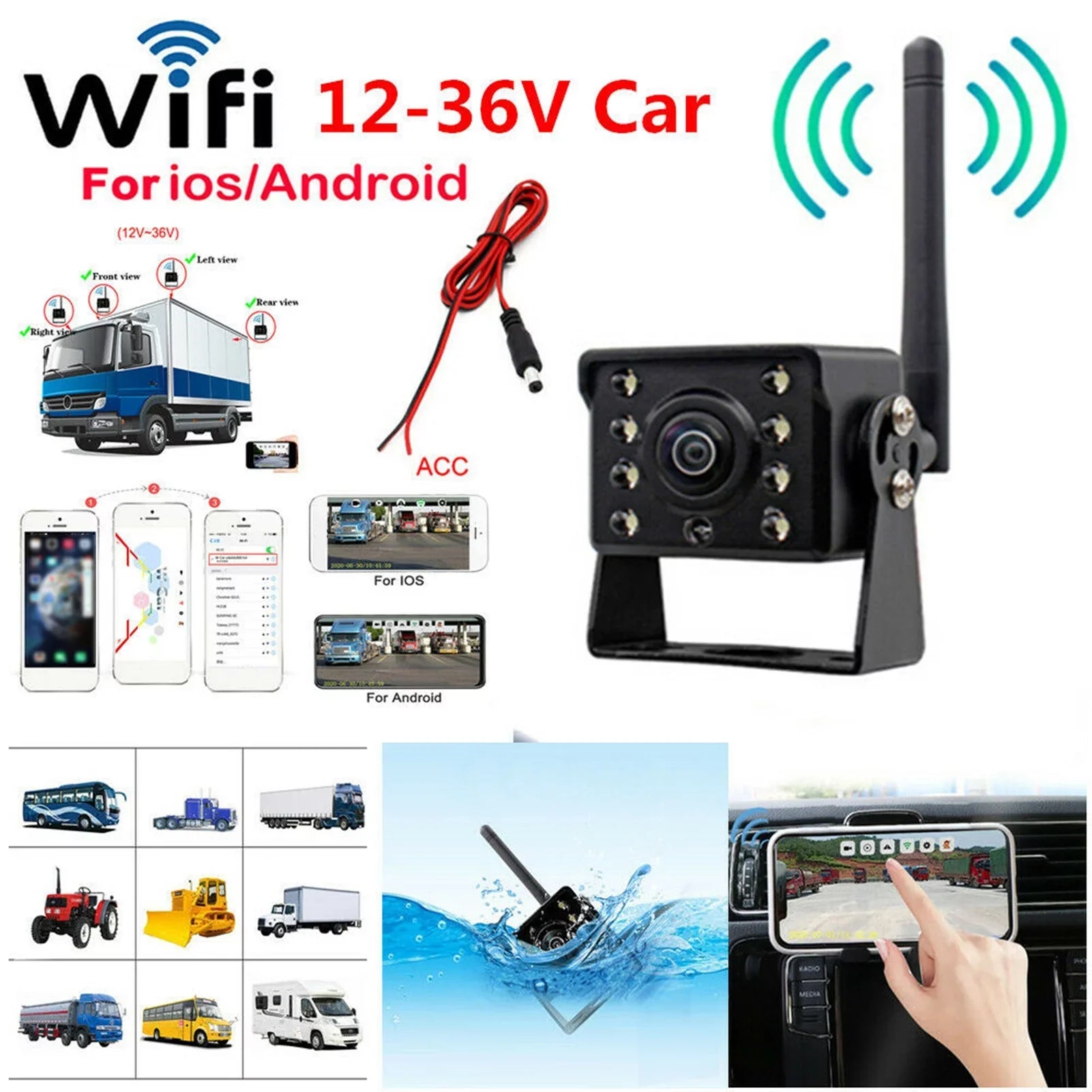 Reverse View Ip67 Rear Camera Waterproof View Wireless Camera Waterproof Rear Car Camera 12v~36v Waterproof Bus Webcam,Ip67 View Aumotop ReverseVision BusVision WirelessLed Camera
