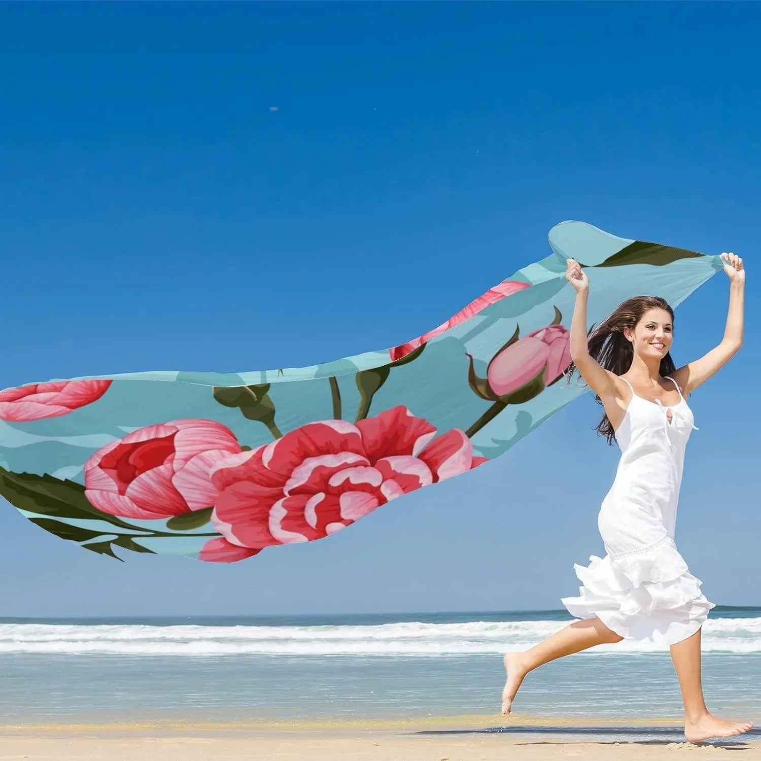 Wrap Neck Scarf Women Girls for Shawl Lightweight Scarves And Hyjoy Long Silk Roses Peony